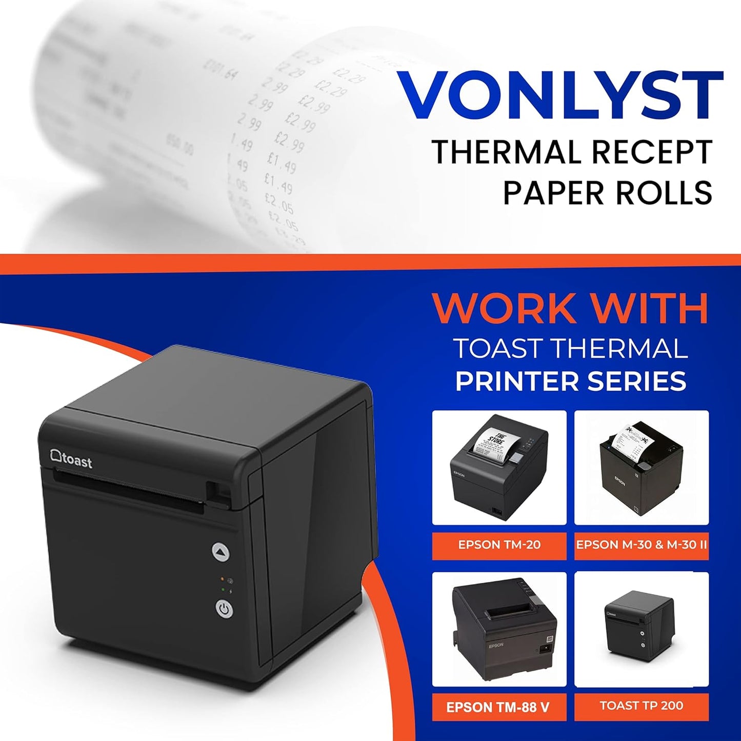 Thermal Printer Paper Roll for Toast TP200 Receipt Printer Point of Sale (24 rolls)