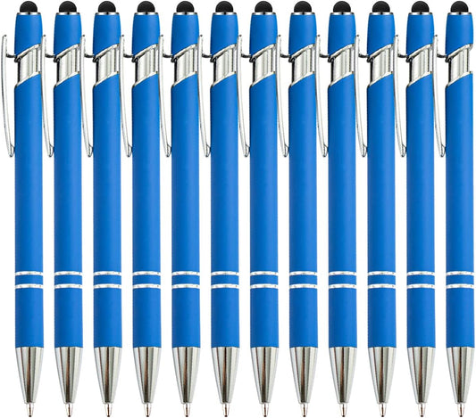 PASISIBICK 12 Pieces Blue Ballpoint Pen with Stylus Tip, 2 in 1 Stylus Stylish Pen, Blue Metal Stylus Pen for Touch Screens, Black Ink, 1.0 mm Medium Point(12 PCS Light Blue)