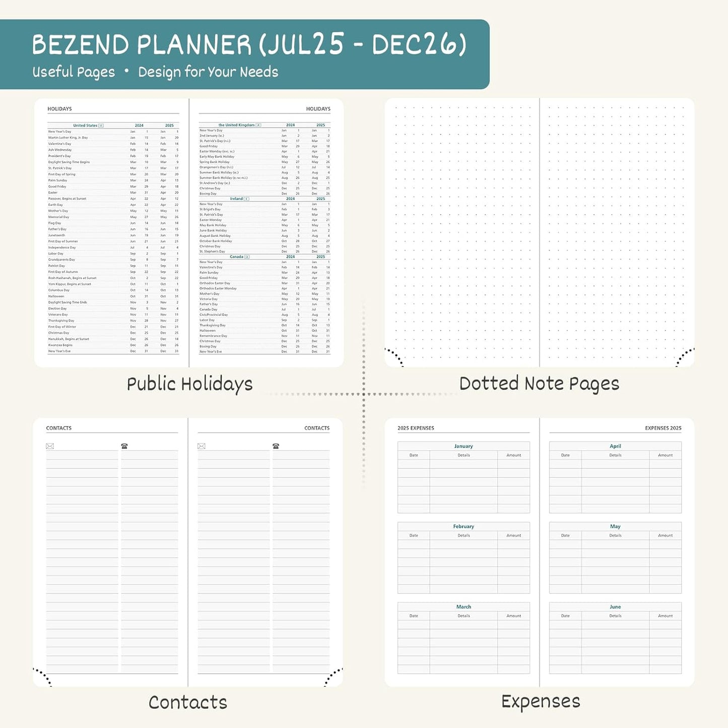 BEZEND Pocket Planner 2025-2026 Weekly and Monthly, 3.5" x 6" Academic Planner (Jul 25-Dec 26) 18-Month Mid-Year Calendar Book, Storage Pocket, Pen Holder, PU Leather Hardcover - Lavender