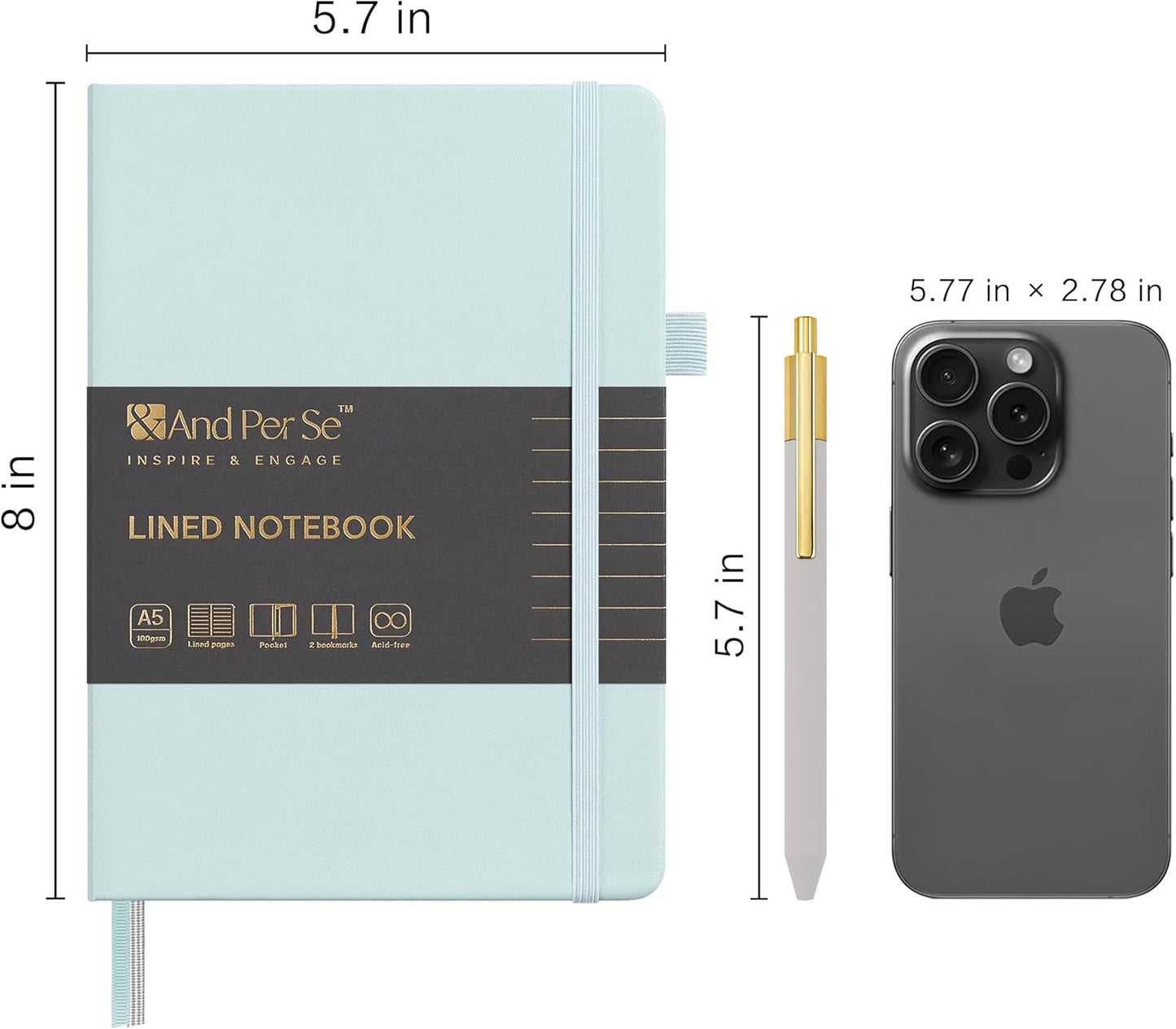 A5 Lined Leather Journal and Pen Set, Hardcover Notebook with Pen, 160 Pages 100gsm Thick Ruled Paper for Men Women, for Work, Business, School or Home Writing, 5.7'' x 8'' (Cyan-Set1)