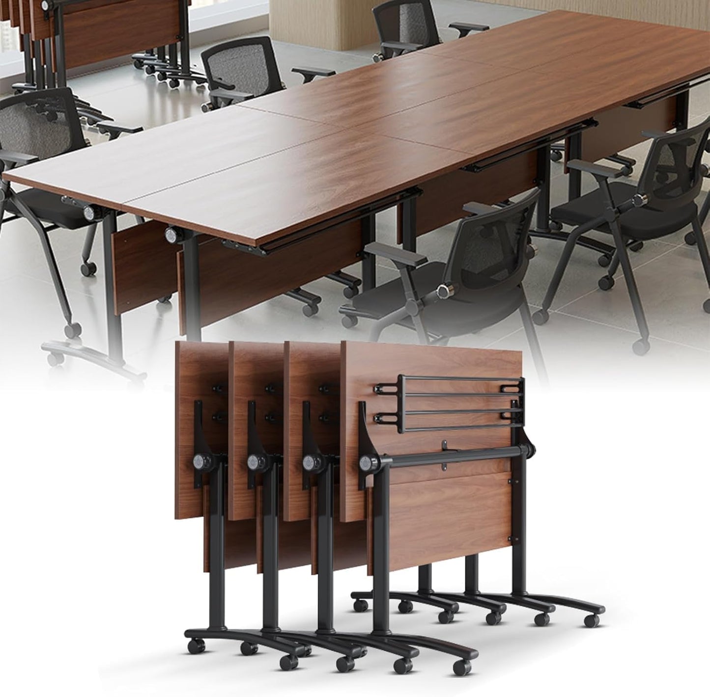 Conference Table, Folding Conference Desk Modern White, Seminar Table with Wheels, 2-10 People for Office, Meeting Break Room (4, 1619YHT, 61IN)