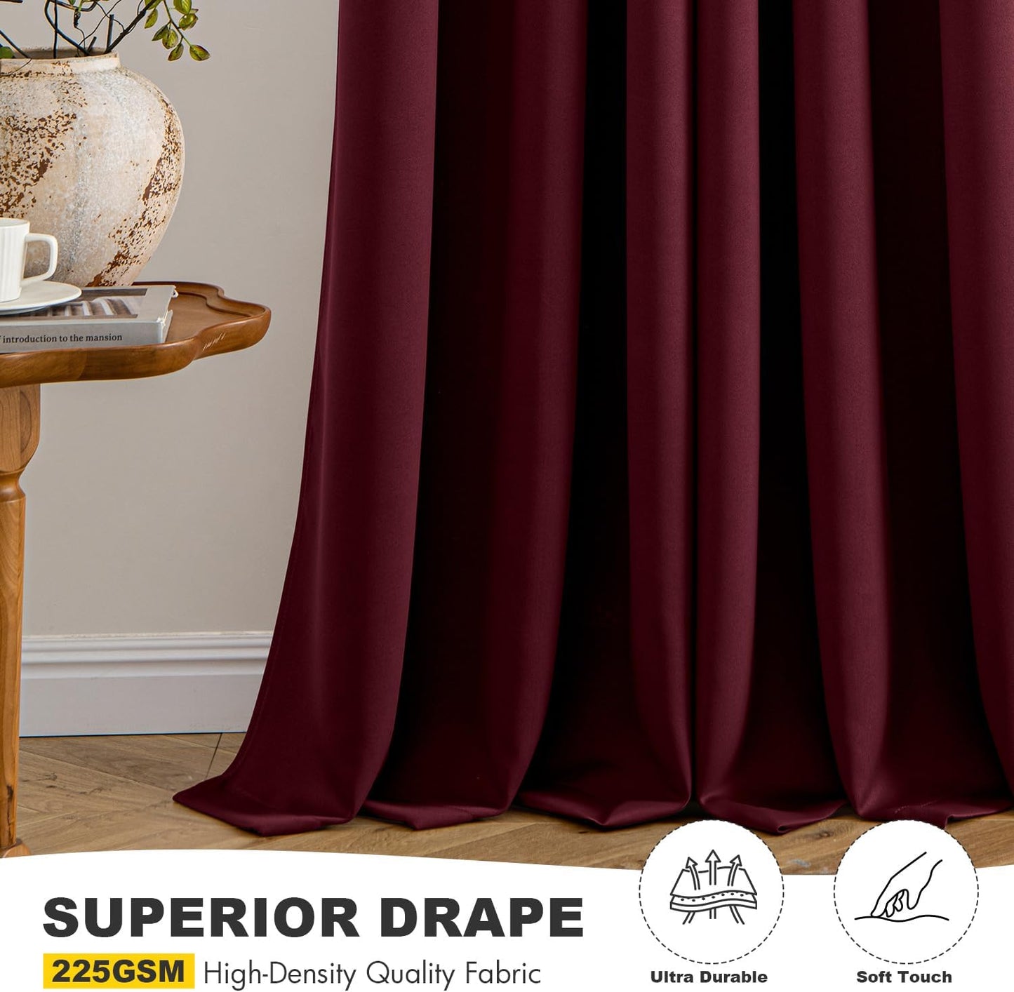 MIULEE Burgundy Red Blackout Curtains for Bedroom Living Room 63 Inches Long 2 Panels, Thermal Insulated Room Darkening Drapes Solid Grommet Top Noise Reduction Christmas Window Treatments 40x63 Inch