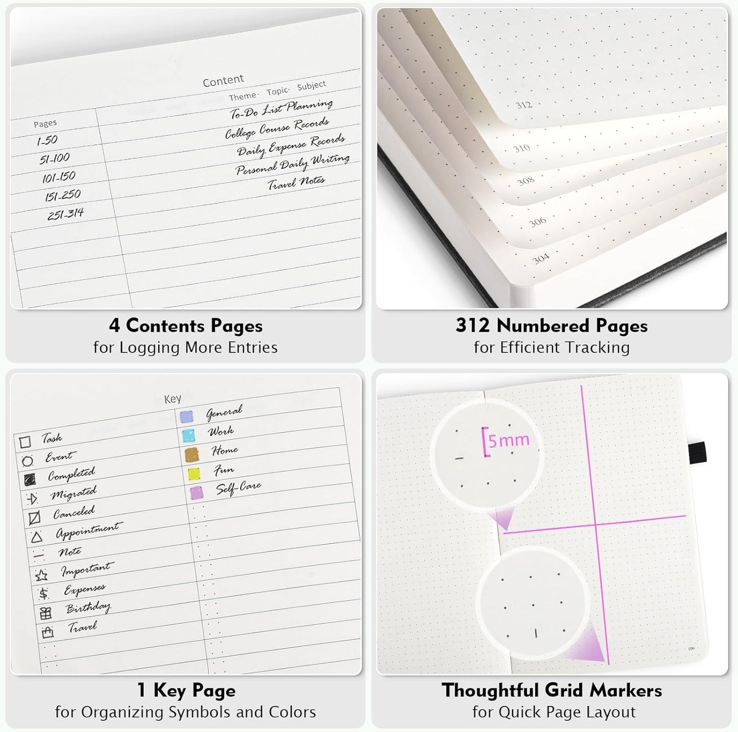 Bullet Dotted Journal, Large A4 Hardcover Leather Journal, 312 Numbered Pages Thick Journal, 100gsm No Bleed Paper Dot Grid Notebook for Women Men, 8.5'' × 11'', Brown