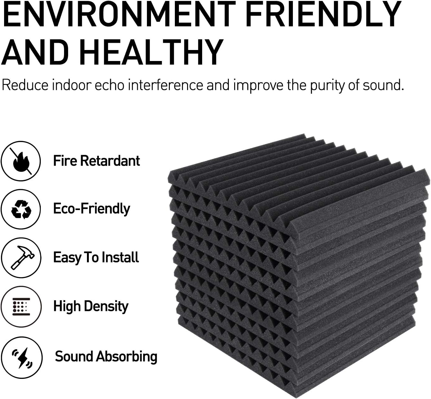 24 Pack Acoustic Foam Panels 1" x 12" x 12" Sound Proof Foam Panles Soundproofing Noise Cancelling Wedge Panels for Home Office Recoding Studio with 240PCS Double-Side Adhesive