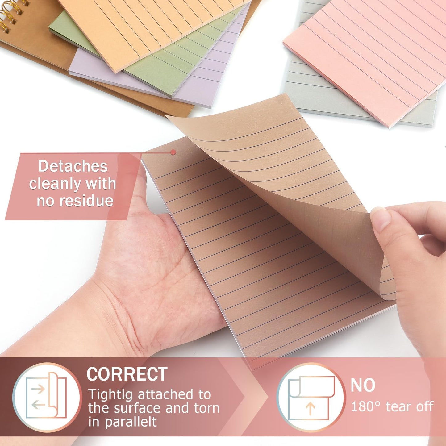 4x6 Inch Lined Sticky Notes, 8 Pack, Vintage Colors, Premium Self-Adhesive Notepads, Large Sticky Pads for Office, School & Home Use, Easy to Use, Reusable & Removable