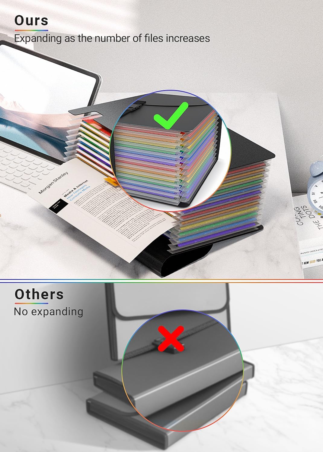 Expanding File Folders with Handle,Accordion File Organizer 13 Expandable Pockets,Portable Filing Box,Adjustable Support Strap,Colored Tabs,Paper Bills Documents Organizer,A4/Letter Size