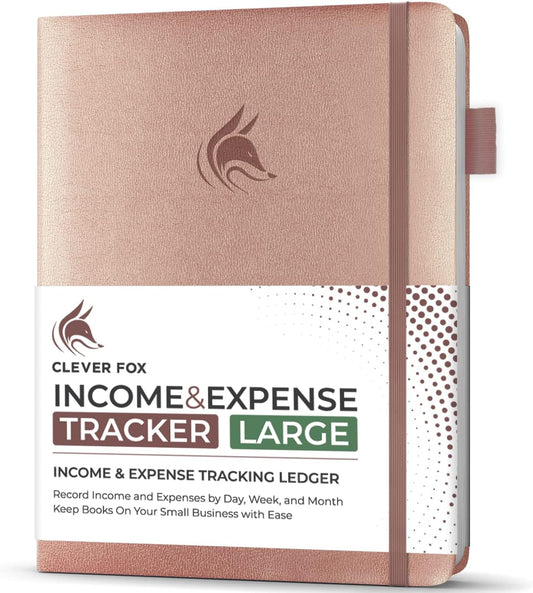 Clever Fox Income & Expense Tracker Large – Accounting & Bookkeeping Ledger Book for Small Business – 2-Year Record Notebook, A4 (Rose Gold)