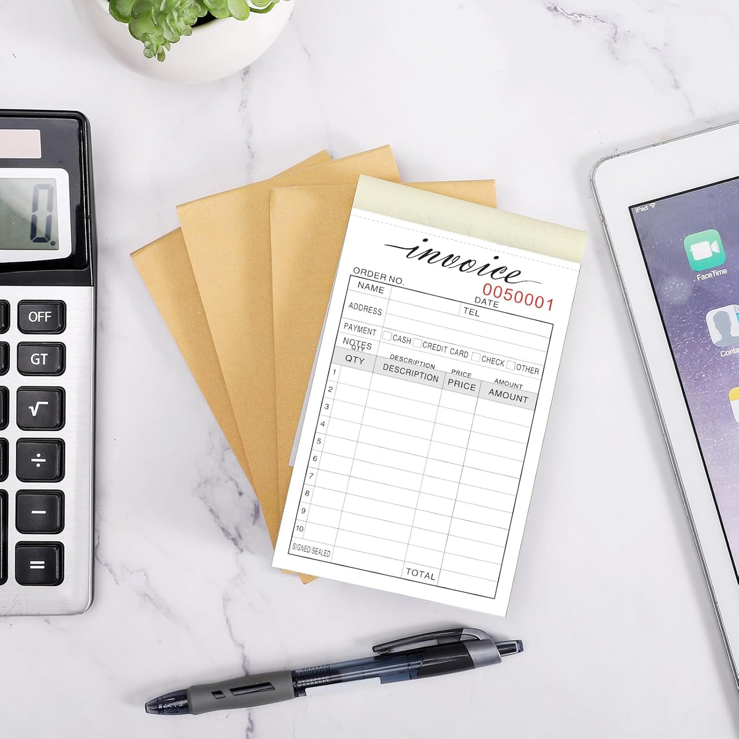 Invoice Receipt Book, 3.4x5.5" Handheld 2-Part Carbonless Sales Invoice Book, Invoice Pad with Cardboard for Small Boutique Business, (50 Sets * 2 Pack)