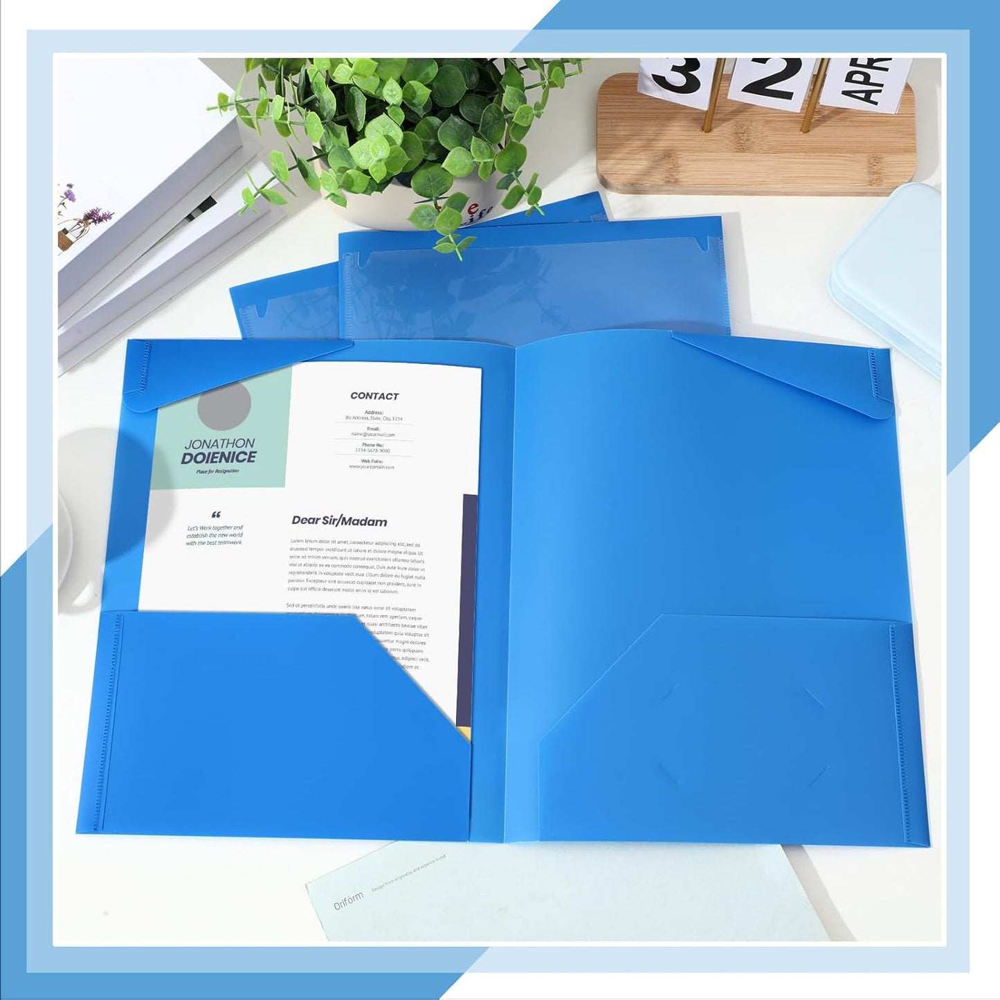 Henoyso 200 Pcs Plastic Folders with Clear Front Pockets Bulk Heavy Duty File Folders with 2 Pockets and Card Slot for Student Teacher Back to School Supplies Office Presentation (Blue)