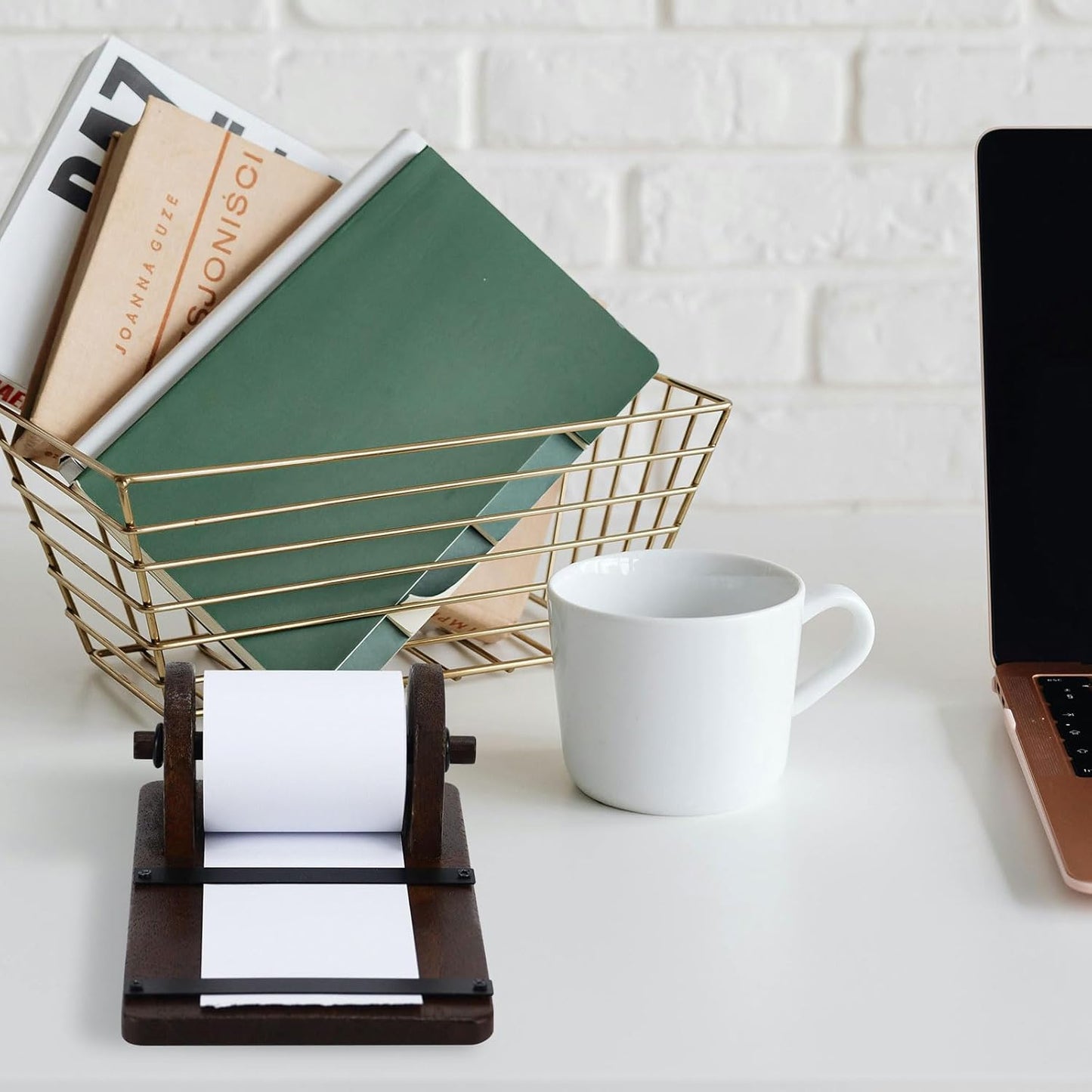 Note Paper Dispenser Desk, Wooden Paper Roll Holder for Note Taking, with 36ft Note, Desktop Grocery List Sticky Notes Holder for Desk Artwork to-Do Lists Ideal for Home