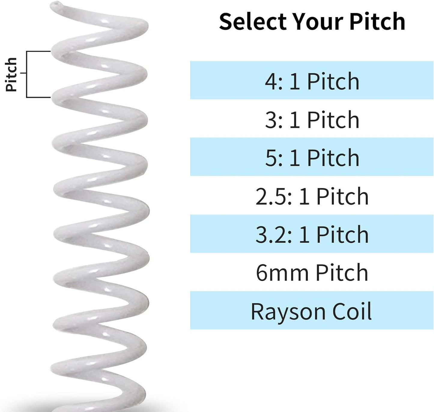Rayson 1/2" Plastic Spiral Binding Coil, 95 Sheets Capacity, 4:1 Pitch 12.7mm White Coil Binding Spines for Business and Educational Purposes, Pack of 100