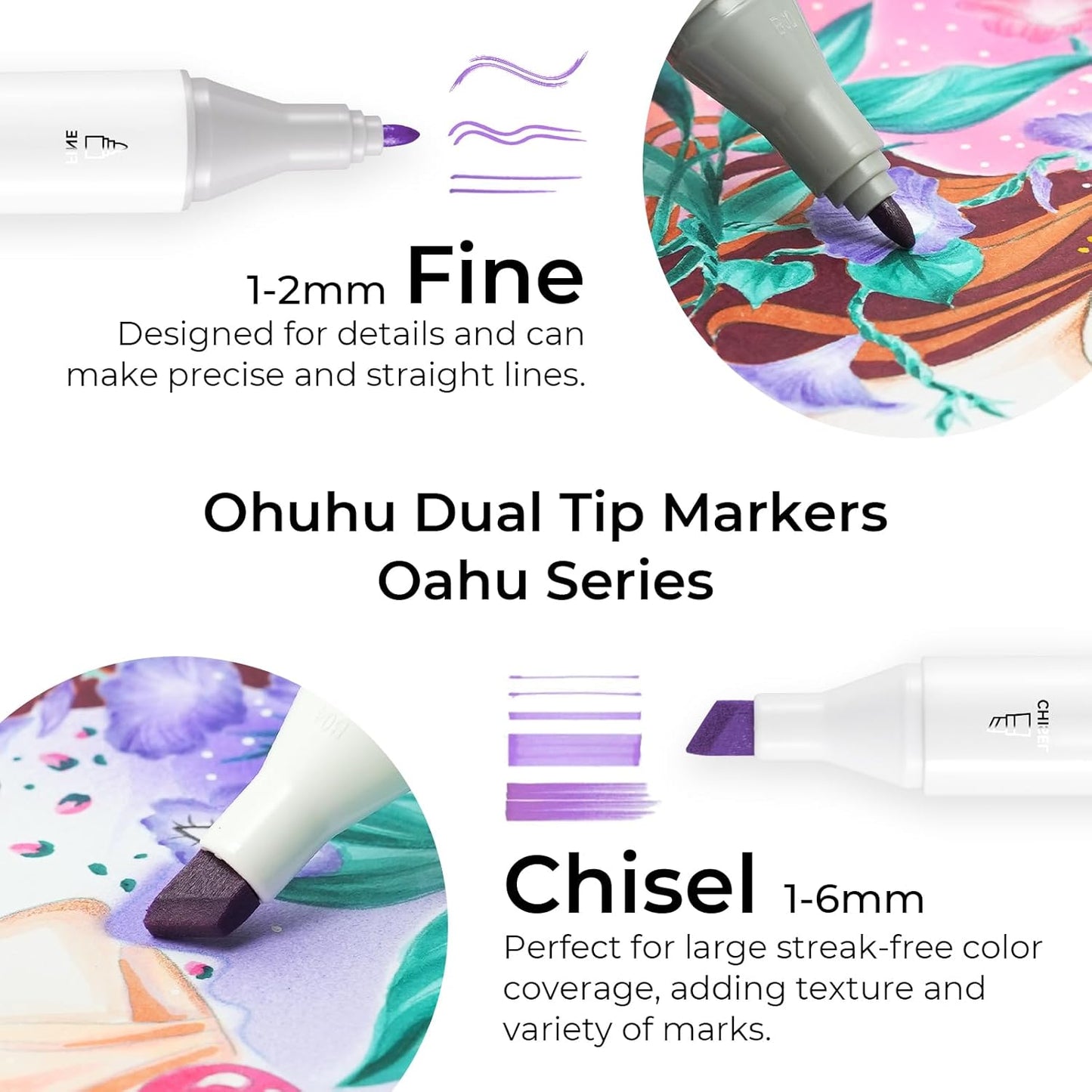 Ohuhu Alcohol Markers 320 Colors - Chisel & Fine Double Tipped Art Markers for Artists Adults Coloring Drawing Sketching Illustration - Alcohol-based Refillable Ink