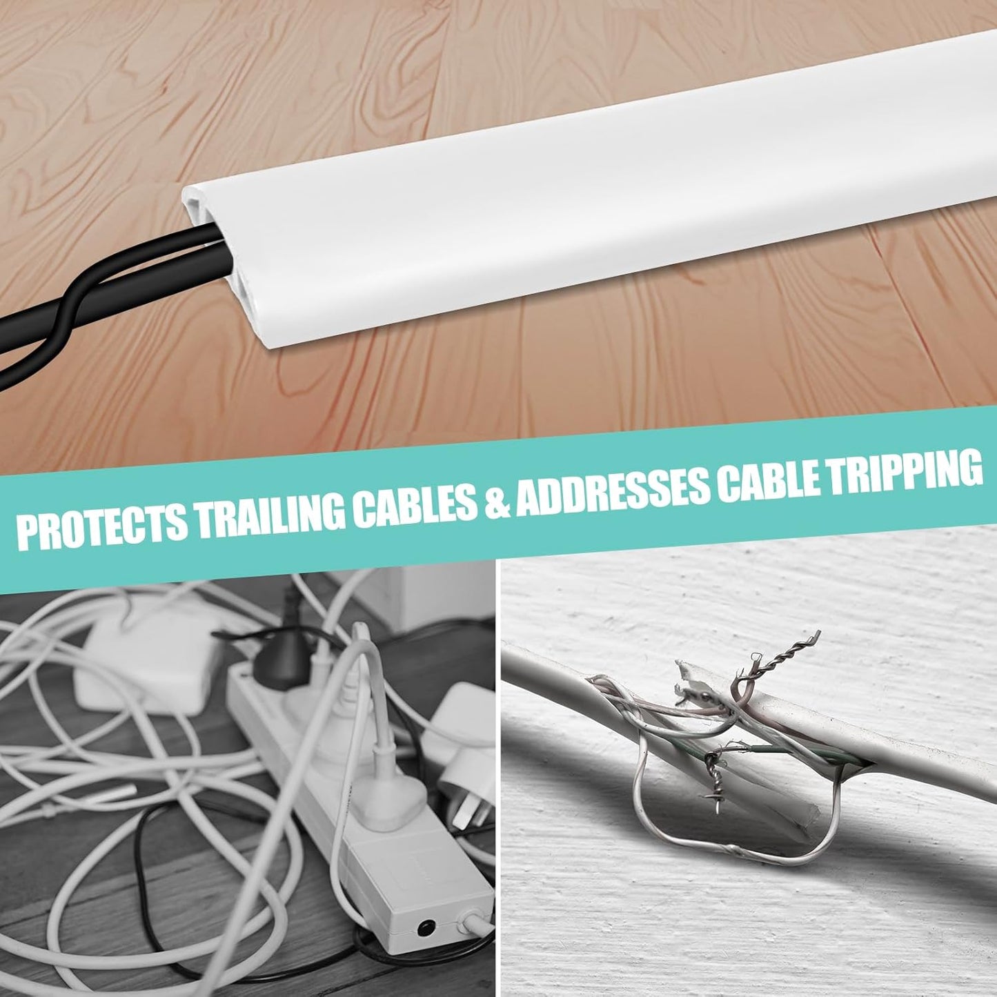 Floor Cord Cover Self Adhesive Cord Hider,10FT Cable Management, Extension Strip Protector for Wires, Prevent Cable Trips for Offices, Gyms, Exhibitions Cavity:0.39"(W) x 0.27"(H) White