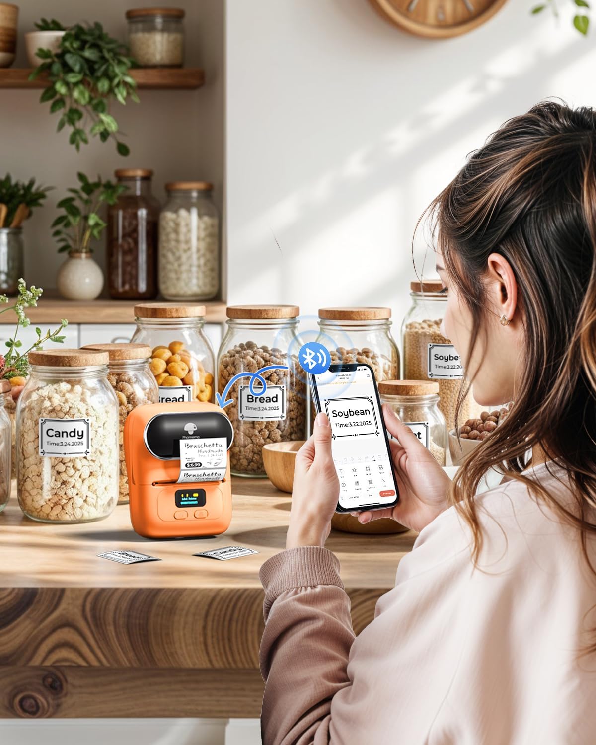 Phomemo Barcode Printer - M110 Label Maker Machine Wireless Bluetooth Themal Label Printer for Small Business, School, Barcode, Address, Jewelry, Clothing, Organizing, Orange