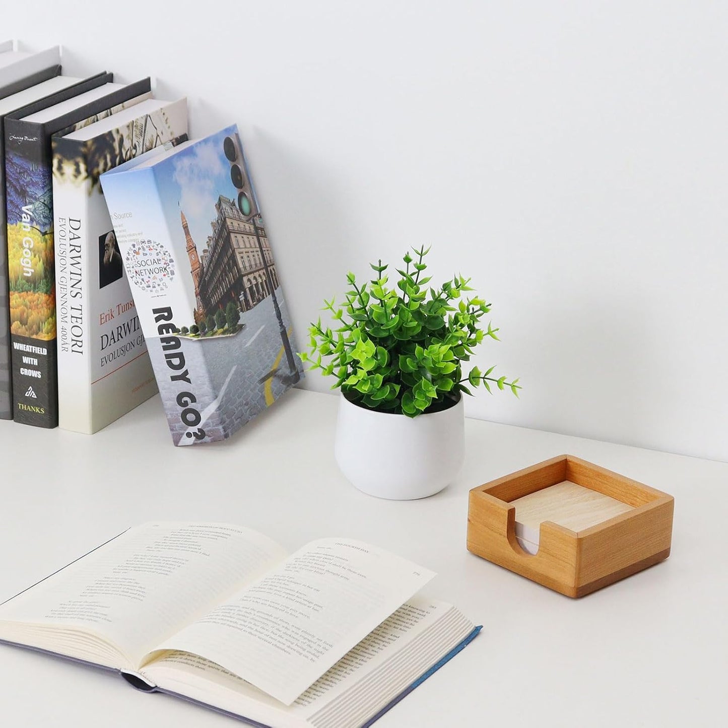 MultiBey Cherry Wood Sticky Note Holder, Self -Sticky Note Pad Holder, Thicked Wooden Post it Note Dispenser Memo Pad Holder, Desktop Accessories Organizer for Office School Home