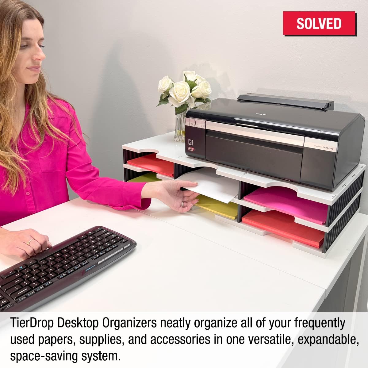 Ultimate Office TierDrop Desktop Organizer Document, Forms, Mail, and Classroom Sorter with Optional Add-On Tiers for Easy Expansion (Gray w/Black, 6-Compartment Unit)