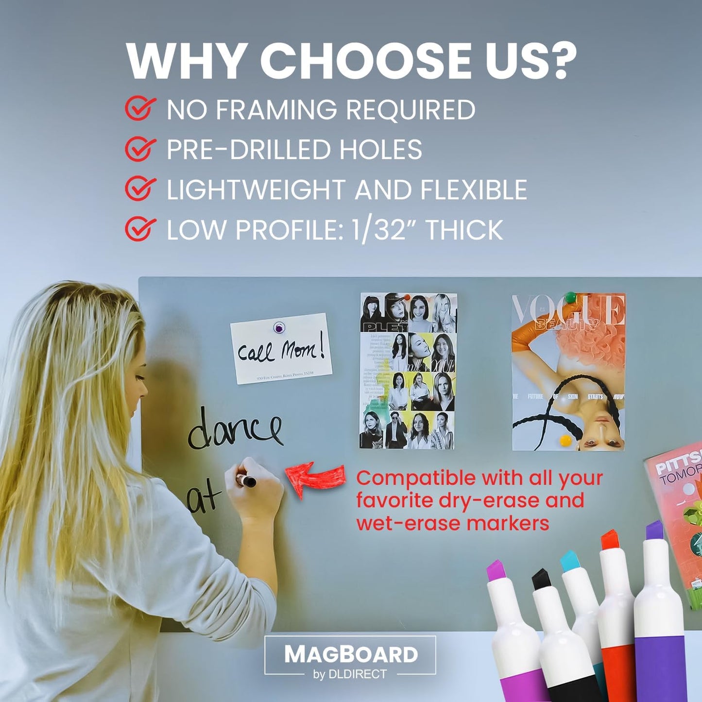 Diamond Life Magnetic Board - Memo & Vision Board for Home, School & Office - Magnet Board for Kids - Pre-drilled Mounting Screws Included (Stainless Steel 36"x48")