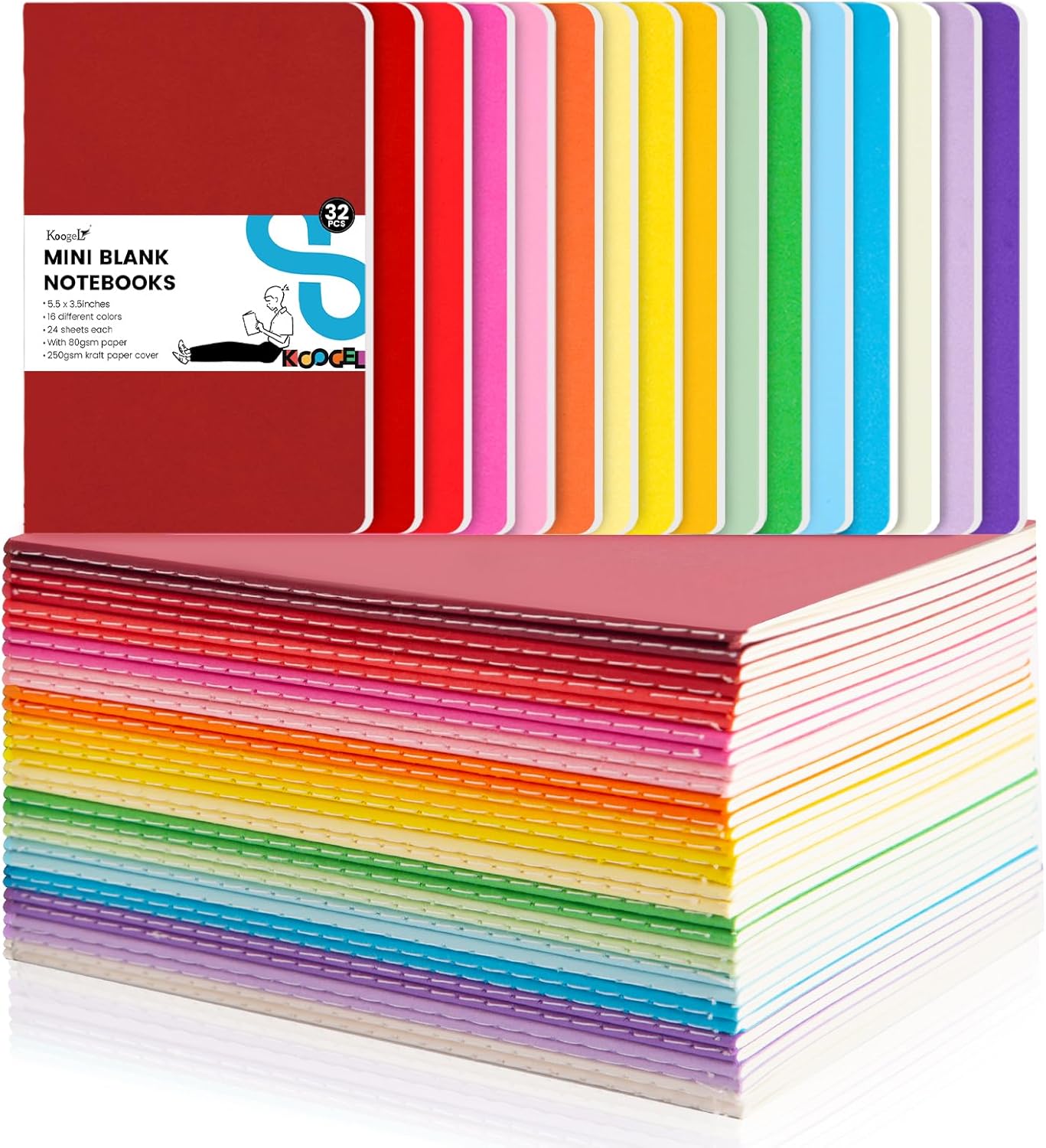 Koogel 32 Pack Small Notebooks Bulk, 3.5 x 5.5 Inch Mini Journal Pocket Notepads Set for Back To School, Colorful Cover Memo Notepad for Kids Students Office Supplies,Tiny Note Book Bulk