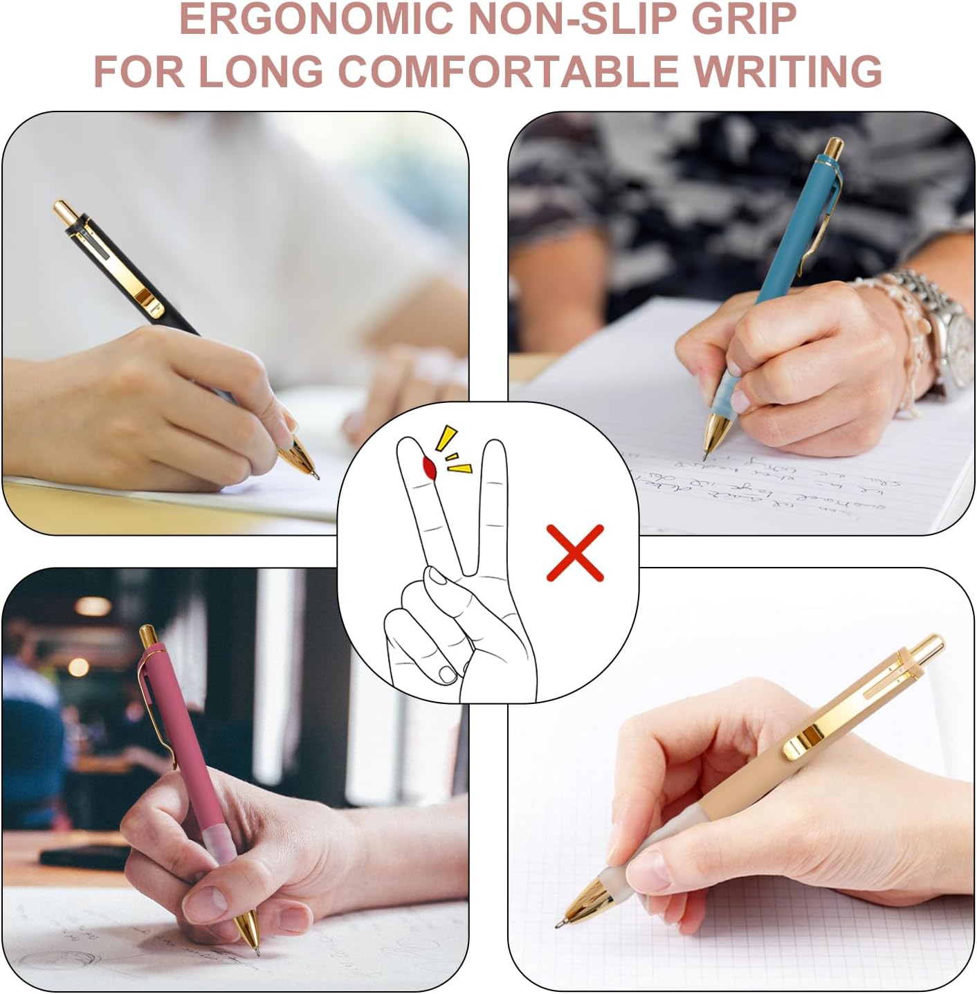 Linbsunne Ballpoint Pens Black Medium Point 1mm with Super Soft Grip Ball Point Pen for Men Women Retractable(gold-18 pcs)