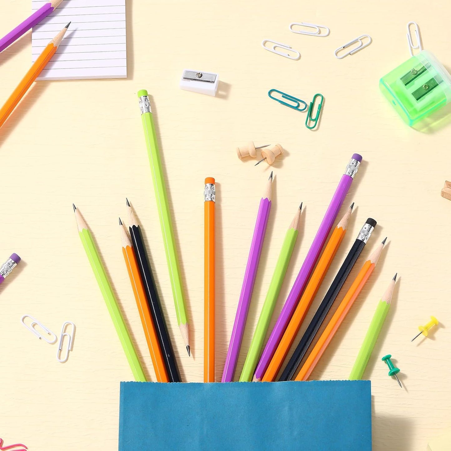 TecUnite 60 Pcs HB Pencils #2 Unsharpened Wood Cased Pencils with Eraser Hexagonal Pencil Cute Graphite No 2 Pen for Adults Gifts Exam School Office Sketching Learning(Purple Orange, Silver)