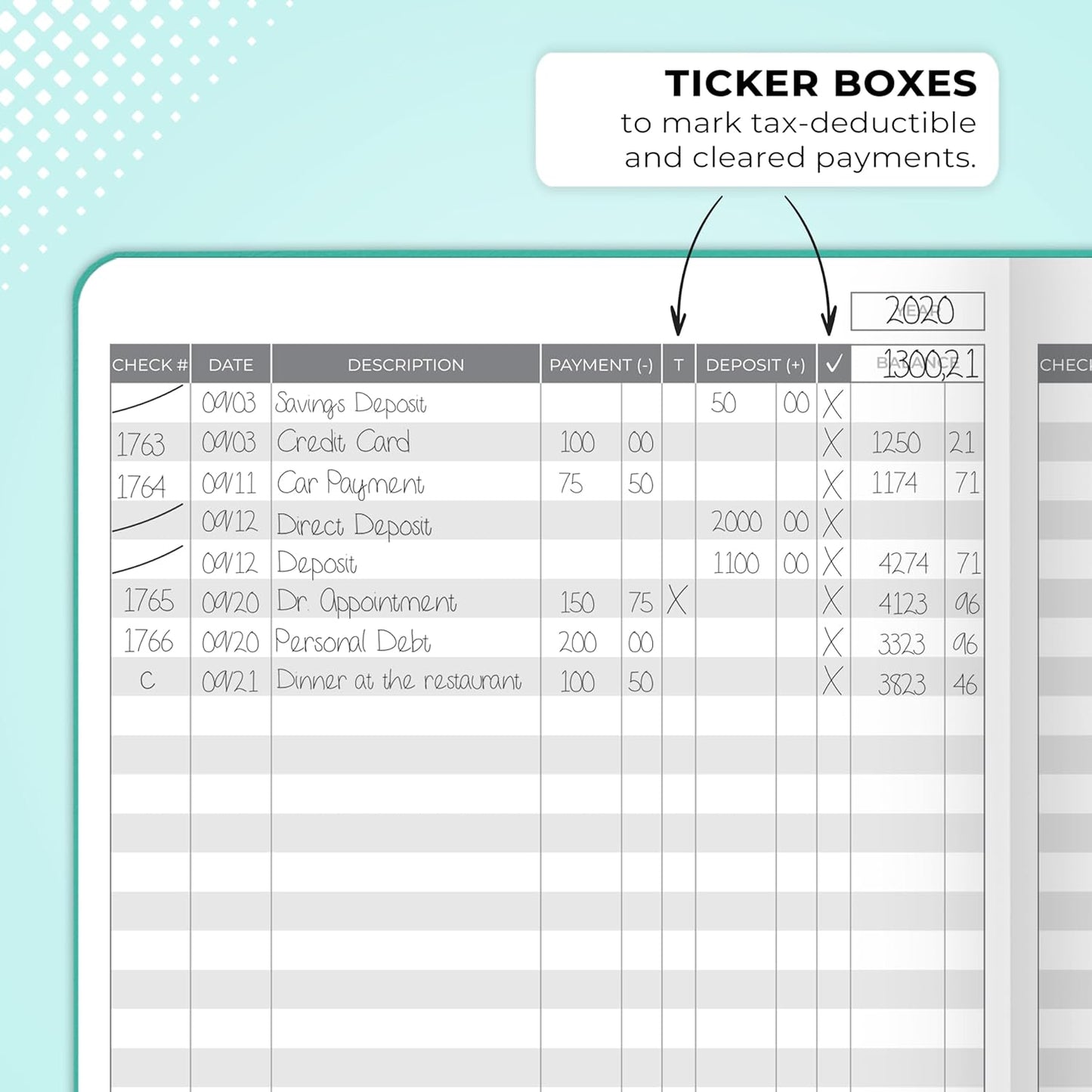 Clever Fox Check Register Book - Deluxe Transaction Register, Accounting Ledger Book, Checkbook Register & Checking Account Register Book for Personal and Work Use, A5 Hardcover - Turquoise