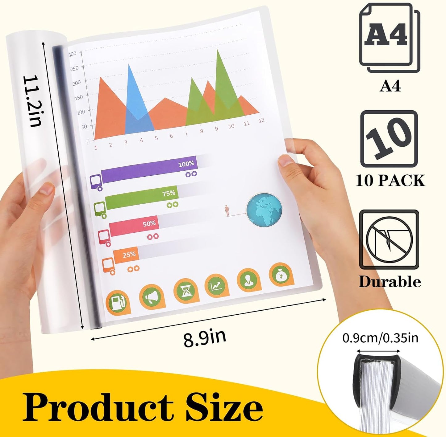 Report Covers with Sliding Bar, Clear Report Covers for A4 and Letter Size Paper, Resume Covers Presentation Folders File Document Binder for School Business, 70 Sheet Capacity