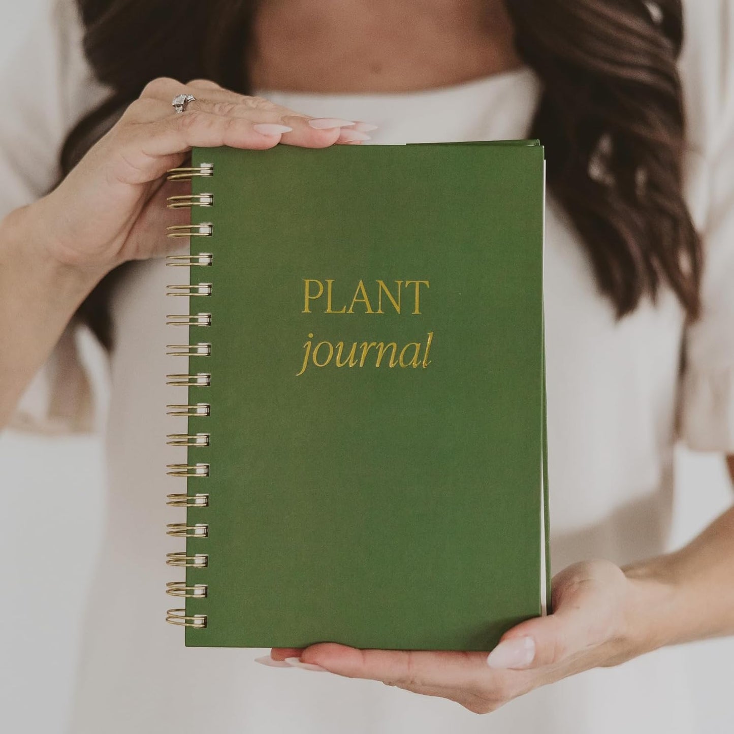 Sweet Water Decor Plant Journal, Cute Lined Spiral Notebook for Women, 125 Prompt Pages for Writing & Tracking Plant Growth, Green Matte Laminate Hardcover Diary with Gold Foil Details
