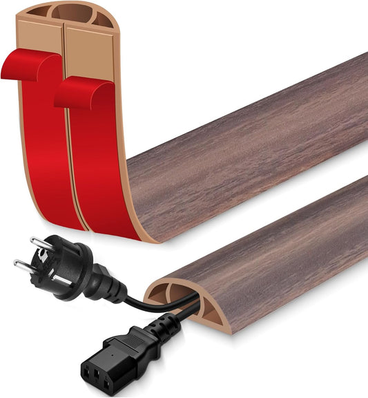 Floor Cord Cover for Wires on Floor Self Adhesive Cord Hider Floor Cable Management Wire Covers for Cords Protector Prevent Cable Trips Cord Cavity W 0.51" x H 0.31", Grayish Brown Wood, 20Ft