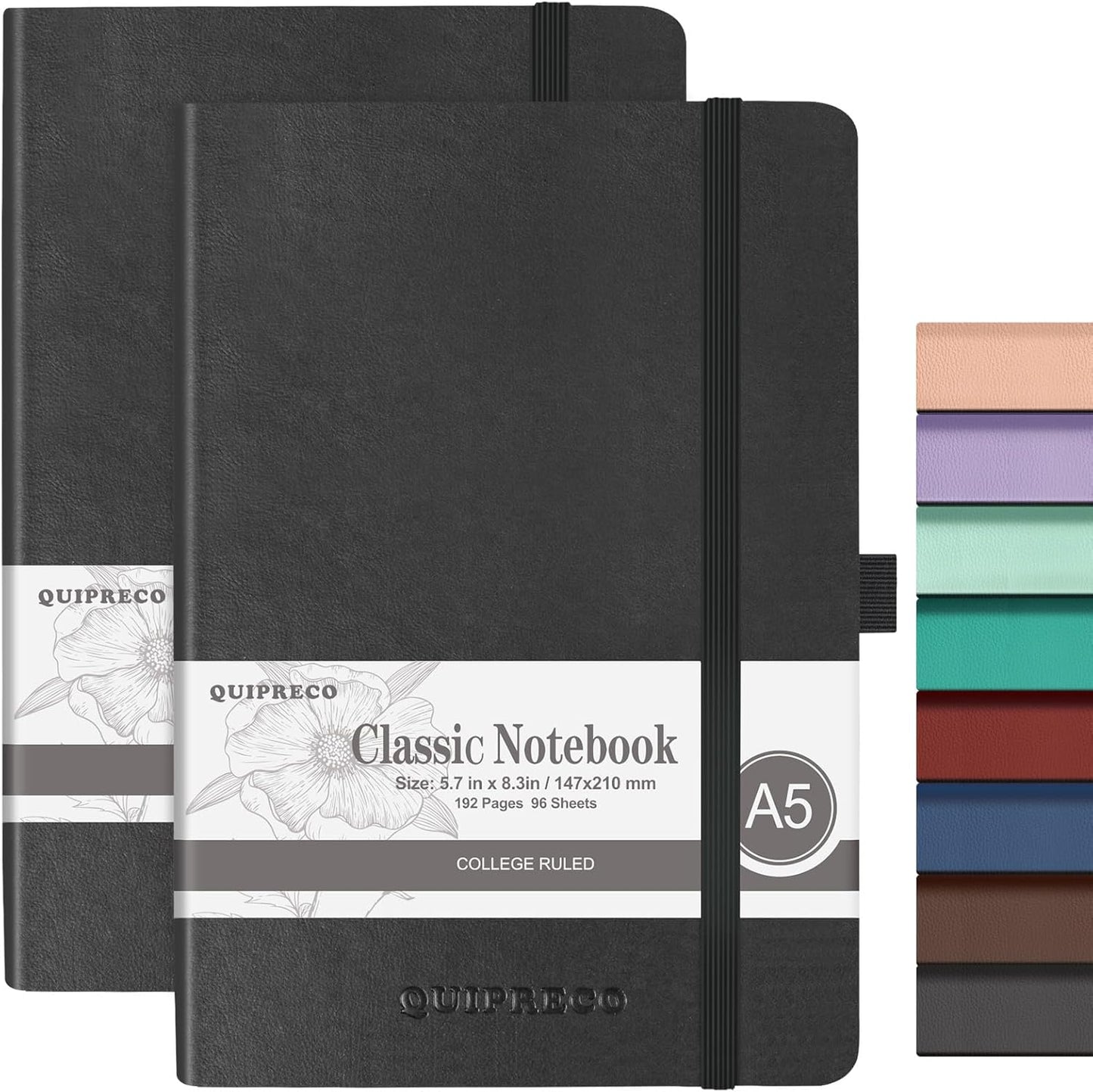Hardcover Lined Bullet Dotted Journal Notebook, A5 140 192 Pages 100 120Gsm Paper College ruled for School,Work,Travel,and Daily Planning，5.7''*8.3'' (2, Black, A5 Lined)
