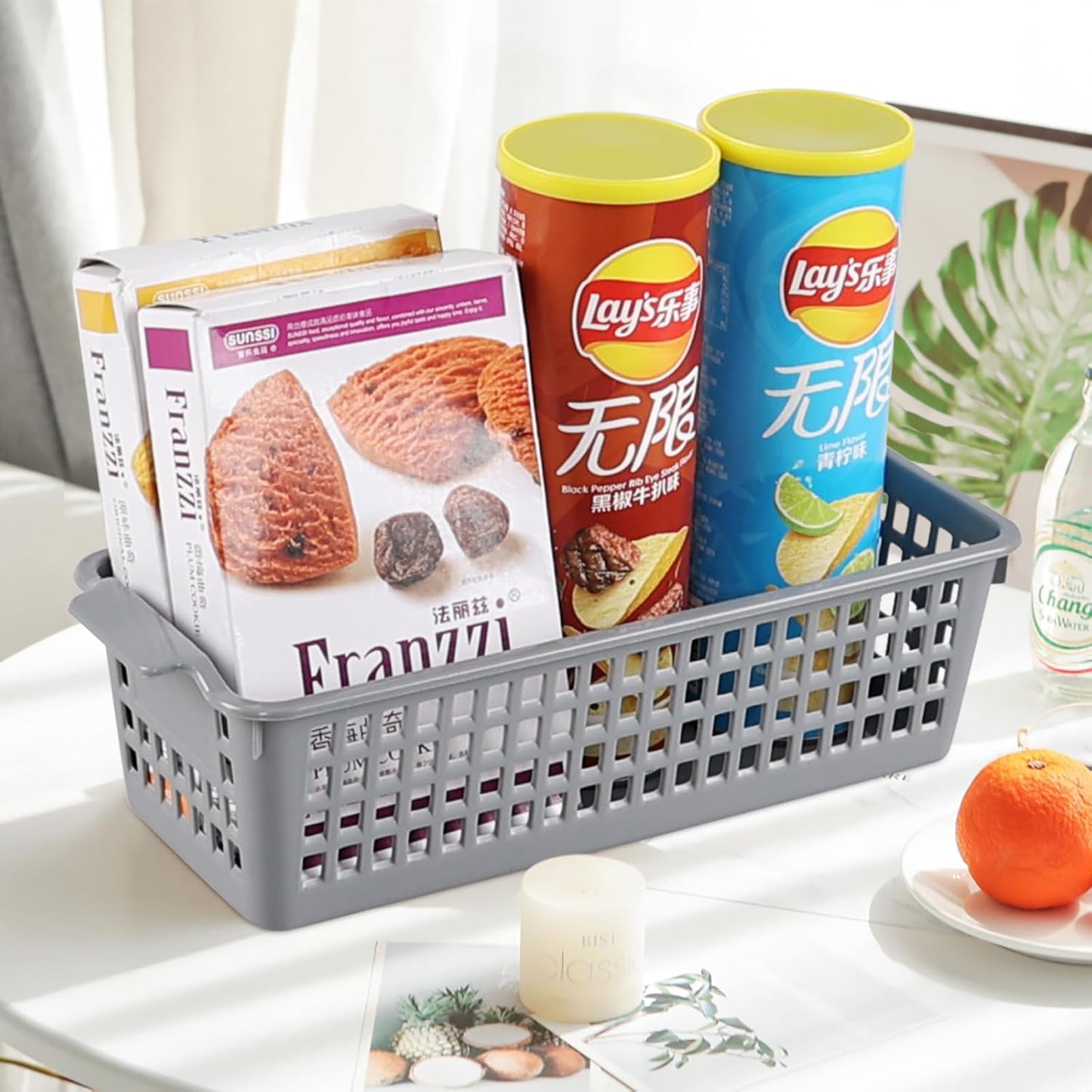 6 Packs Slim Plastic Storage Trays Baskets,Pencil Organizer 11.61" x 5.03", Grey