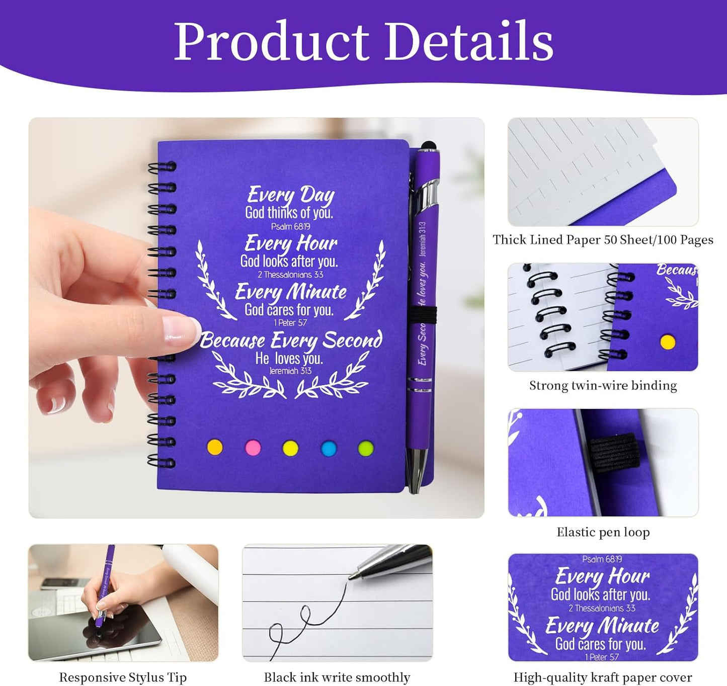 400 Pcs Bulk Fathers Day Christian Gifts Prayer Journal for Woman - 200 Set Religious Notepad with Christian Pen - Bible Notebook - Church Gifts for Inspirational, Bible Study, Devotions ( Elegant )