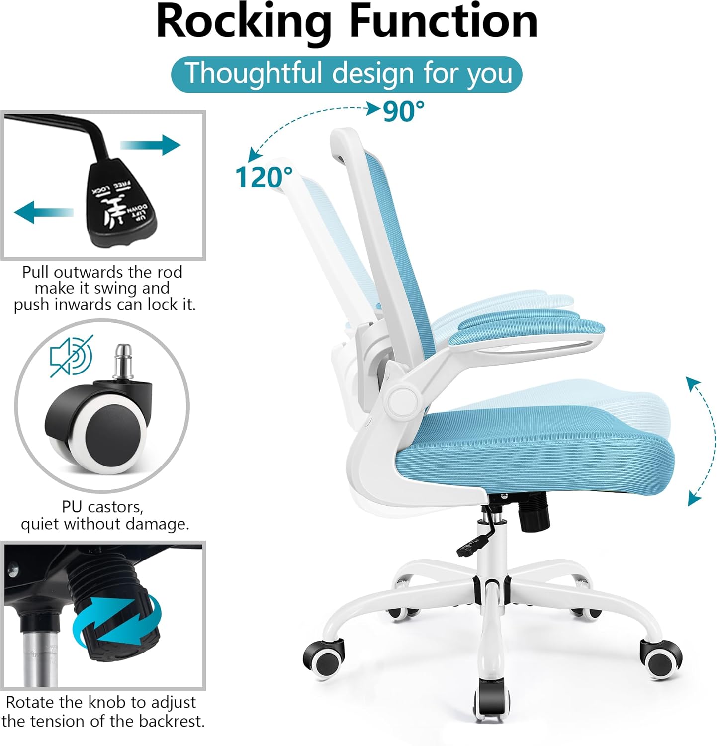 FelixKing Office Chair, Ergonomic Desk Chair Breathable Mesh Chairs with Adjustable High Back Lumbar Support Flip-up Armrests, Executive Swivel Comfy Task Computer Chairs for Home Office Blue