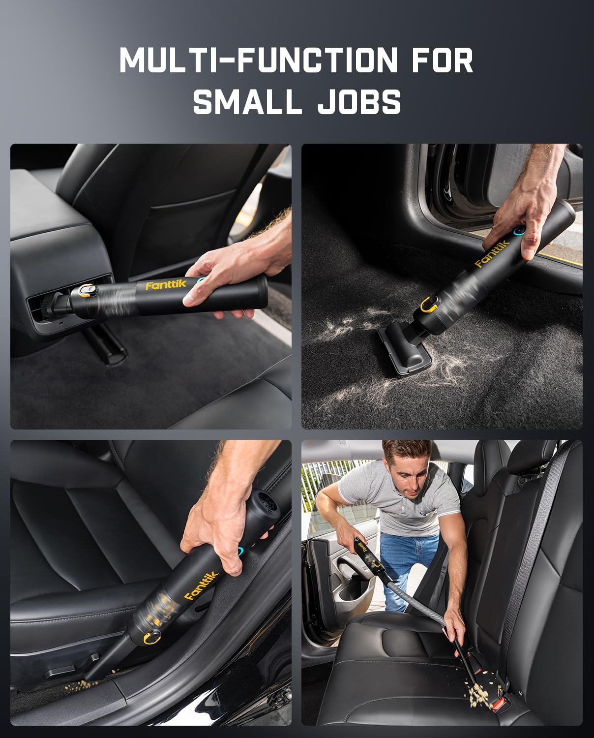 Fanttik Slim V8 APEX Car Vacuum, 4-in-1 Portable Mini Cordless Vacuum with 19000pa Suction Power, Type-C Charge, 2 Suction Modes, Handheld Vacuum for Small Jobs, Car, Office Desk, Keyboards (Black)