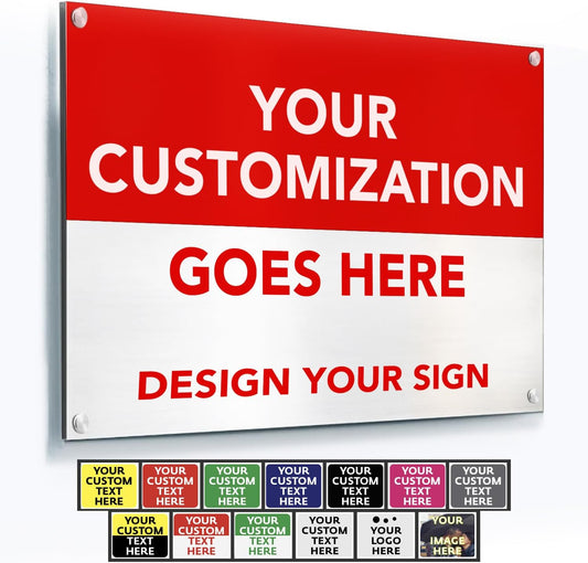 SPEEDYORDERS Custom Outdoor Metal Signs, Personalized Aluminum Signs, Customized Safety Signs, Metal Business Signs, Waterproof Outdoor Business Signs, White Aluminum (Red & White, 12x8 In)