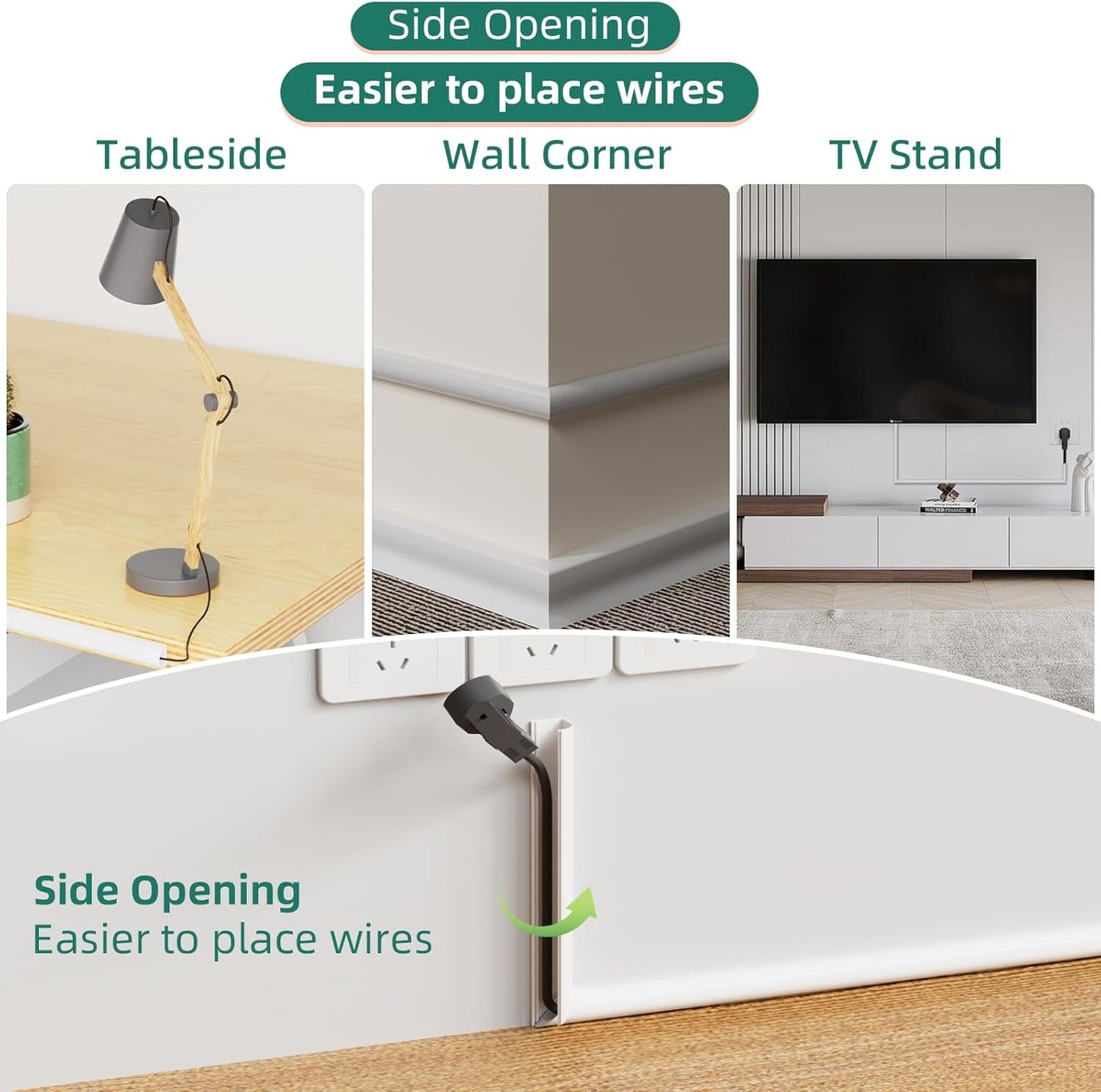 Cord Hider Raceway Kit, 78 inch Wall Cable Hider for 1-2 Cable, Silicone Material Hiding Wall Mount TV Powers Cords in Home Office, W0.75 H0.5in White