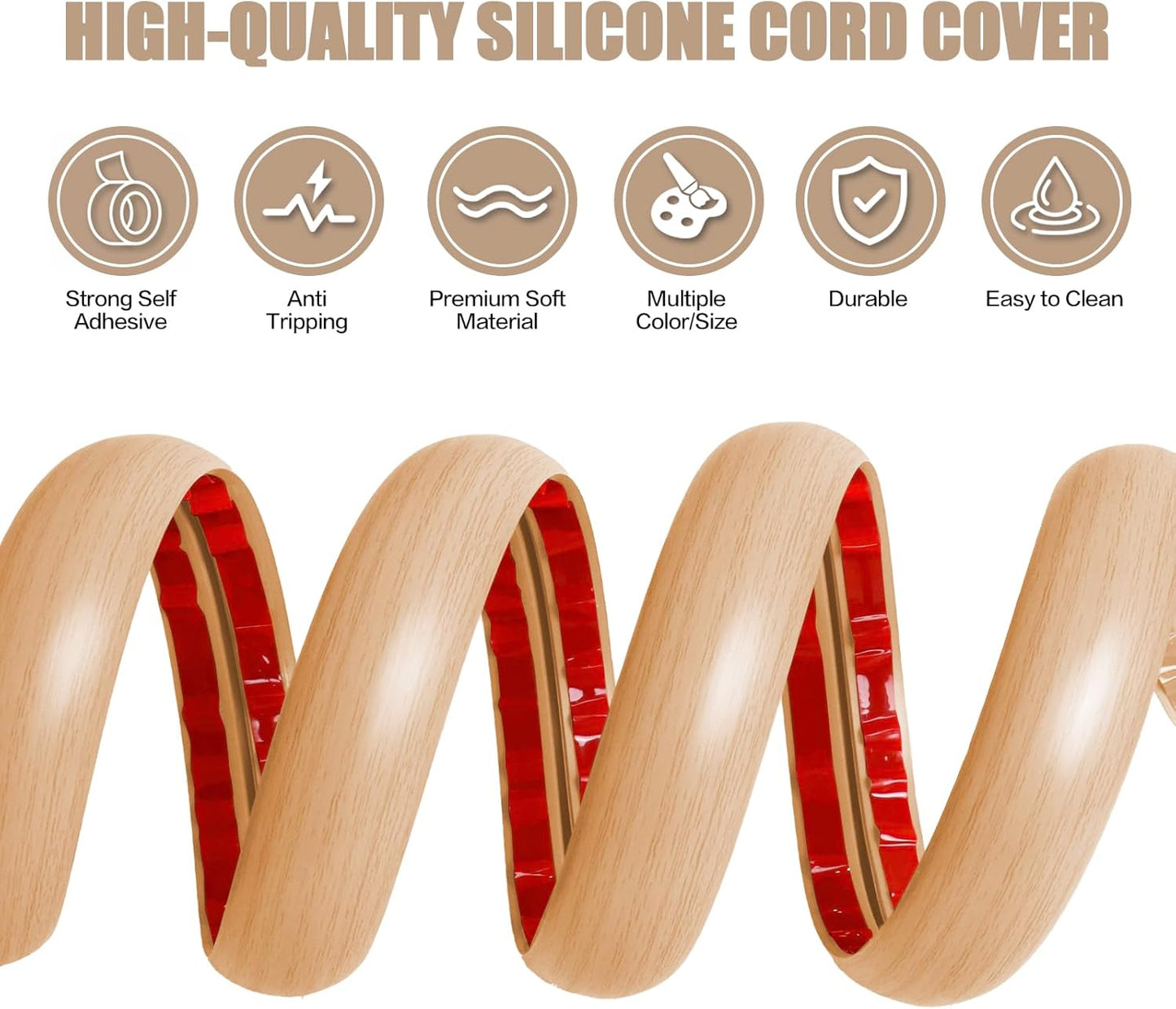 Floor Cord Cover Self Adhesive Cord Hider,3.3FT Cable Management, Extension Strip Protector for Wires, Prevent Cable Trips for Offices, Gyms, Exhibitions Cavity:0.51"(W) x0.3(H) WoodLightyellow