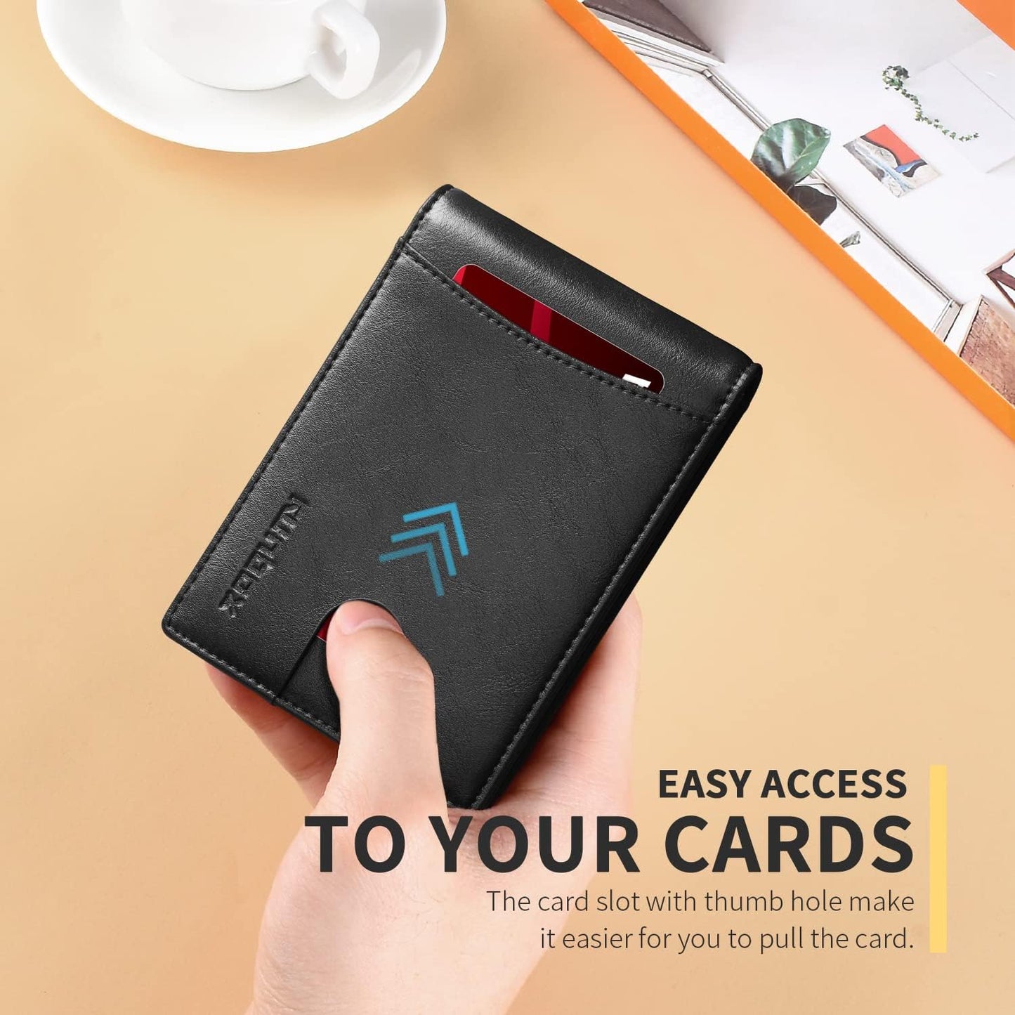 Slim Money Clip Wallets for Men RFID Blocking 11 Card Holder Minimalist Small Thin Carbon Leather Bifold Mens Front Pocket Wallet Gift Box