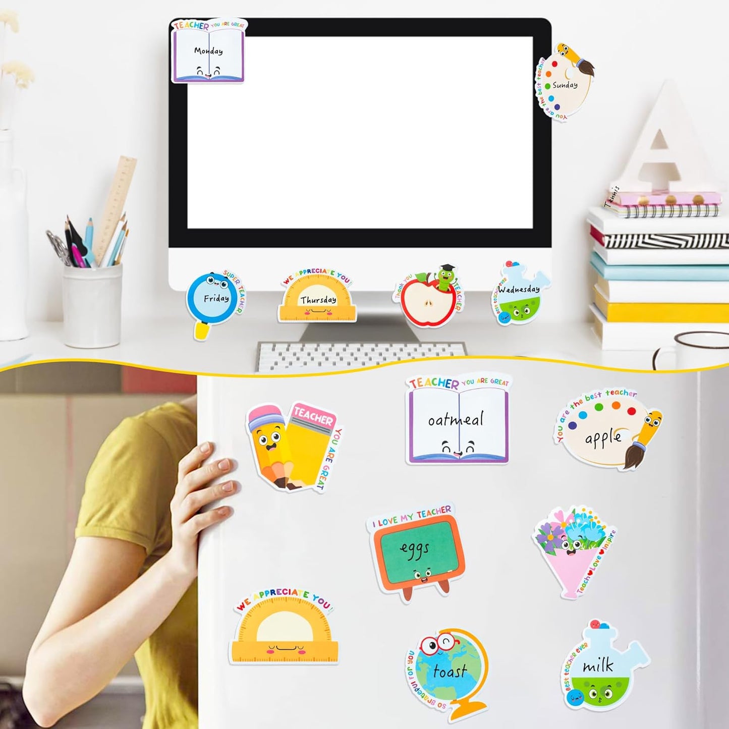 Xqumoi 30 Pack Teacher Sticky Notes - Notepads Book Pencil Ruler Shaped Set Self-Sticky Writing Memo Pads Page Marker for Appreciation Gift Back to School Office Supplies