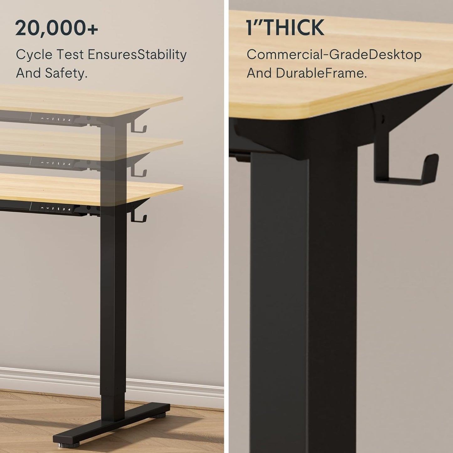 FLEXISPOT Standing Desk 48 x 24 Inches Height Adjustable Desk Electric Sit Stand Desk Home Office Desks Whole-Piece Desk Board (Black Frame + 48 in Maple Top)