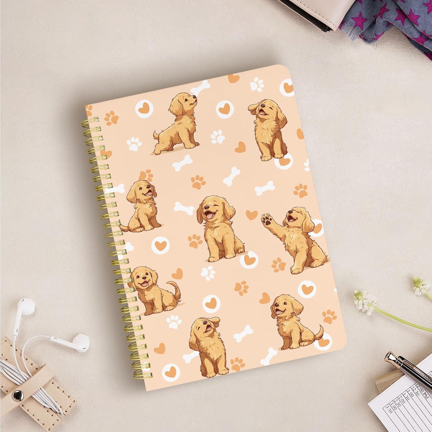 Cute Spiral Notebook journal B5 Aesthetic Pretty Design for Women Girls Kawaii with Pocket, 10 x 7.2 inch, Lined, Dogs