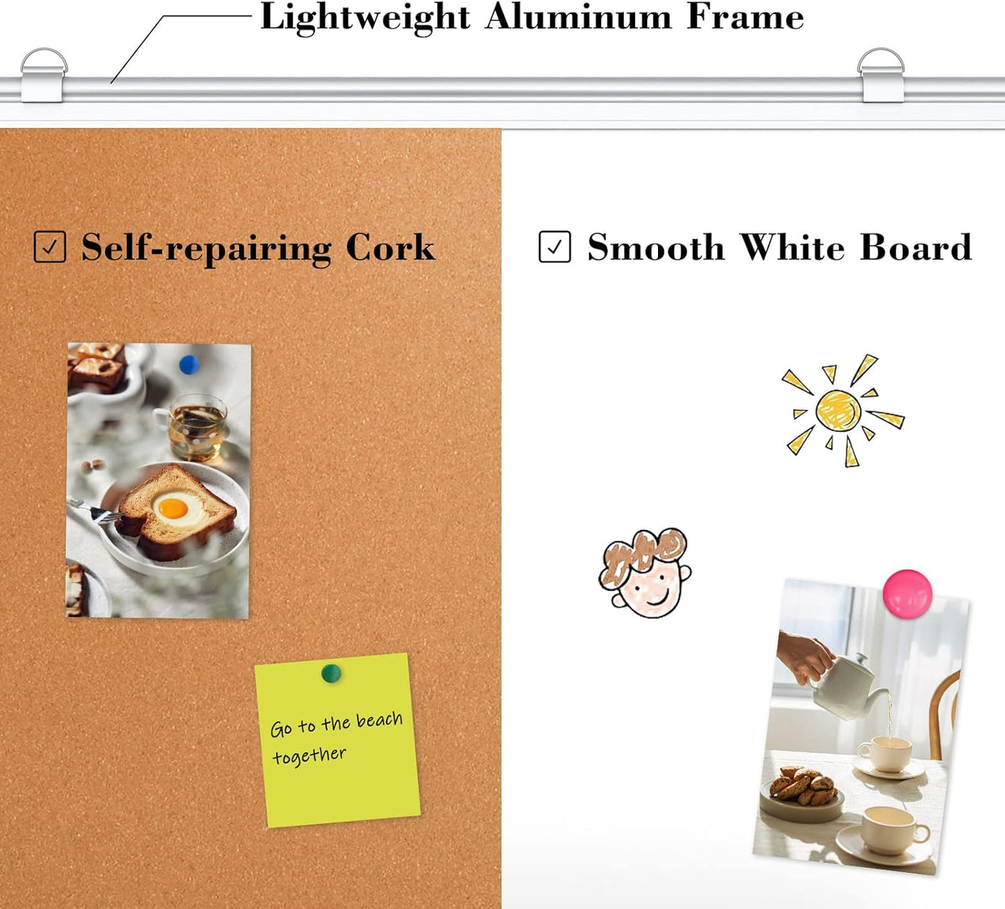 WALGLASS Combination Magnetic Whiteboard & Corkboard, 36"x24" Combo for School, Office & Home, Dry Erase Board with Removable Tray, Pins, Eraser, Markers & Magnets