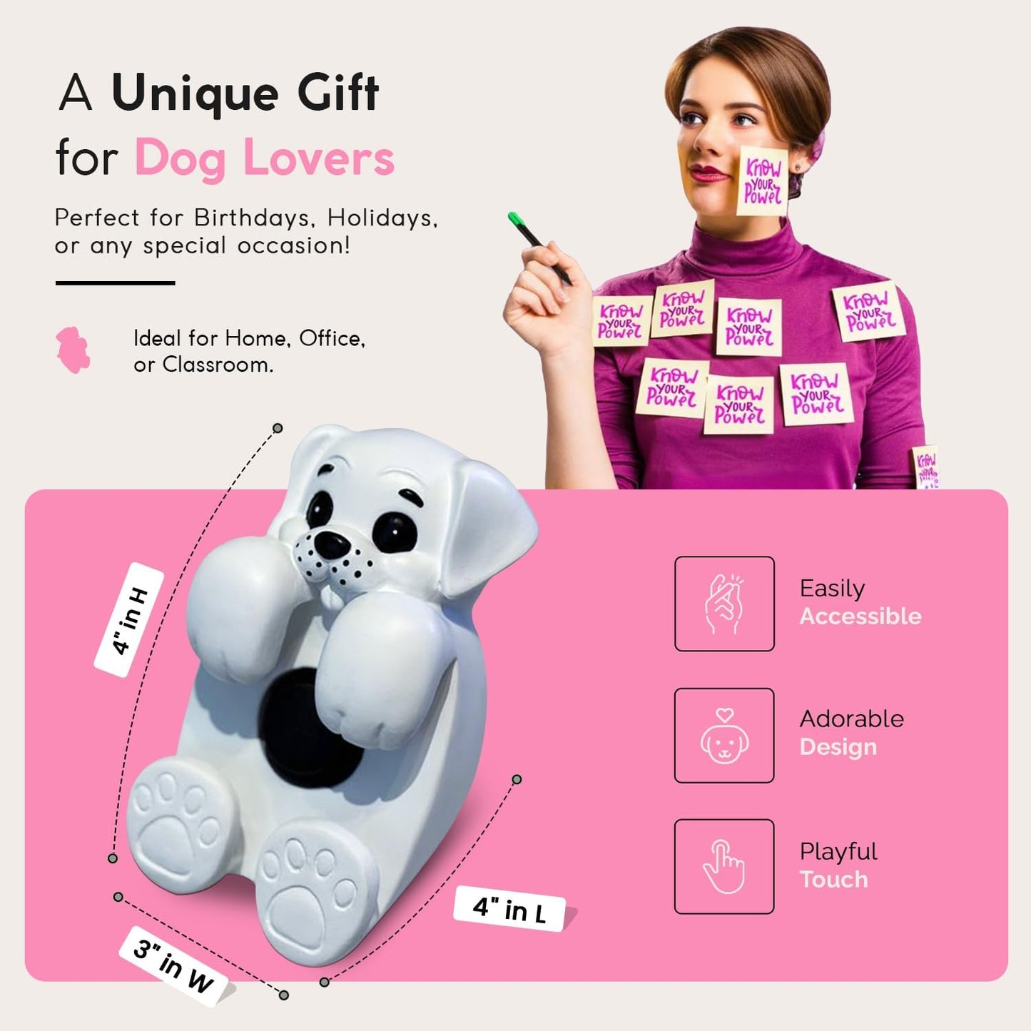 Resin Made Sticky Note Holder for Desk - Doodle Compatible Dog Note Dispenser for Office Holds 3" x 3" Sticky Note - Office & Desk Accessories - Office Desk Decorations | Clutter-Free Dispenser Notes