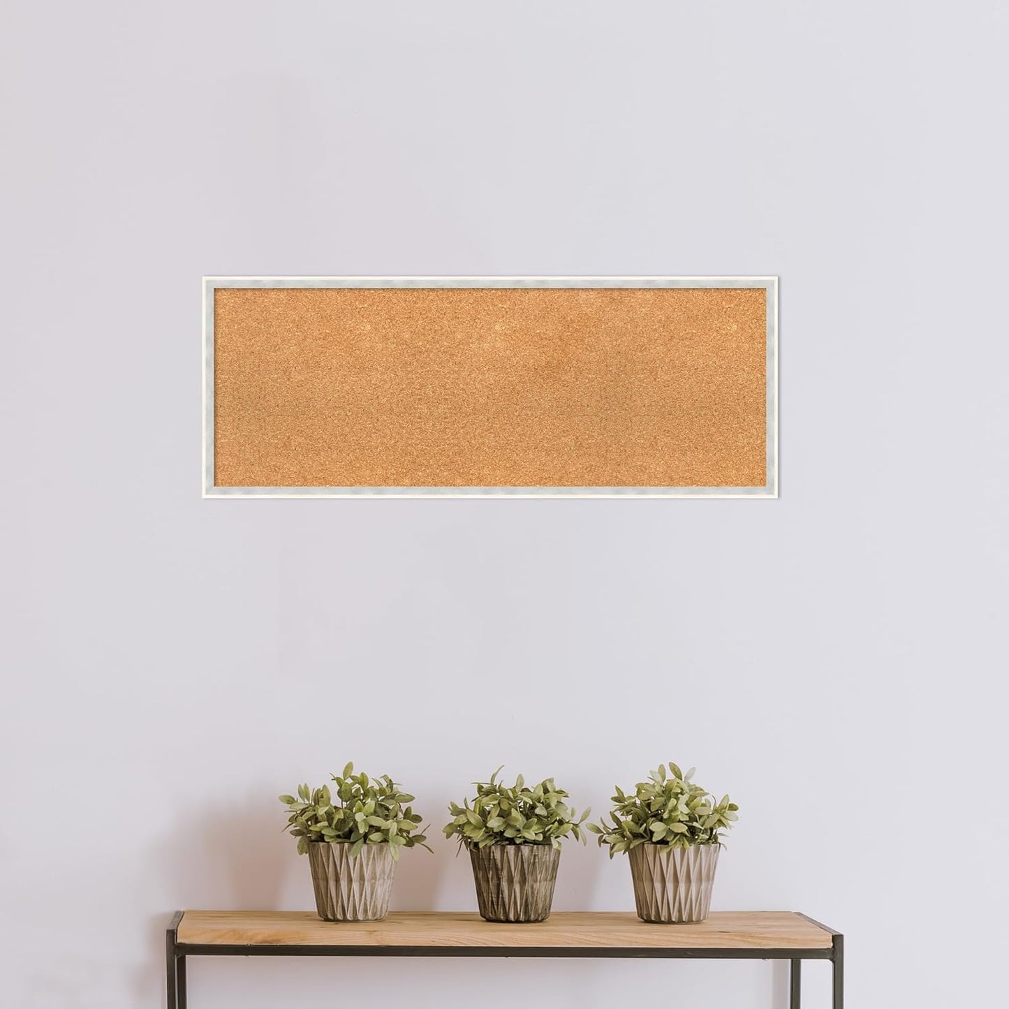 Amanti Art Natural Cork Board for Wall, 15x39 Vision Board with White Frame, Medium Corkboard Office Decor for Home Organization, Modern Corkboard Pinboard to Display Items for Home Organization in