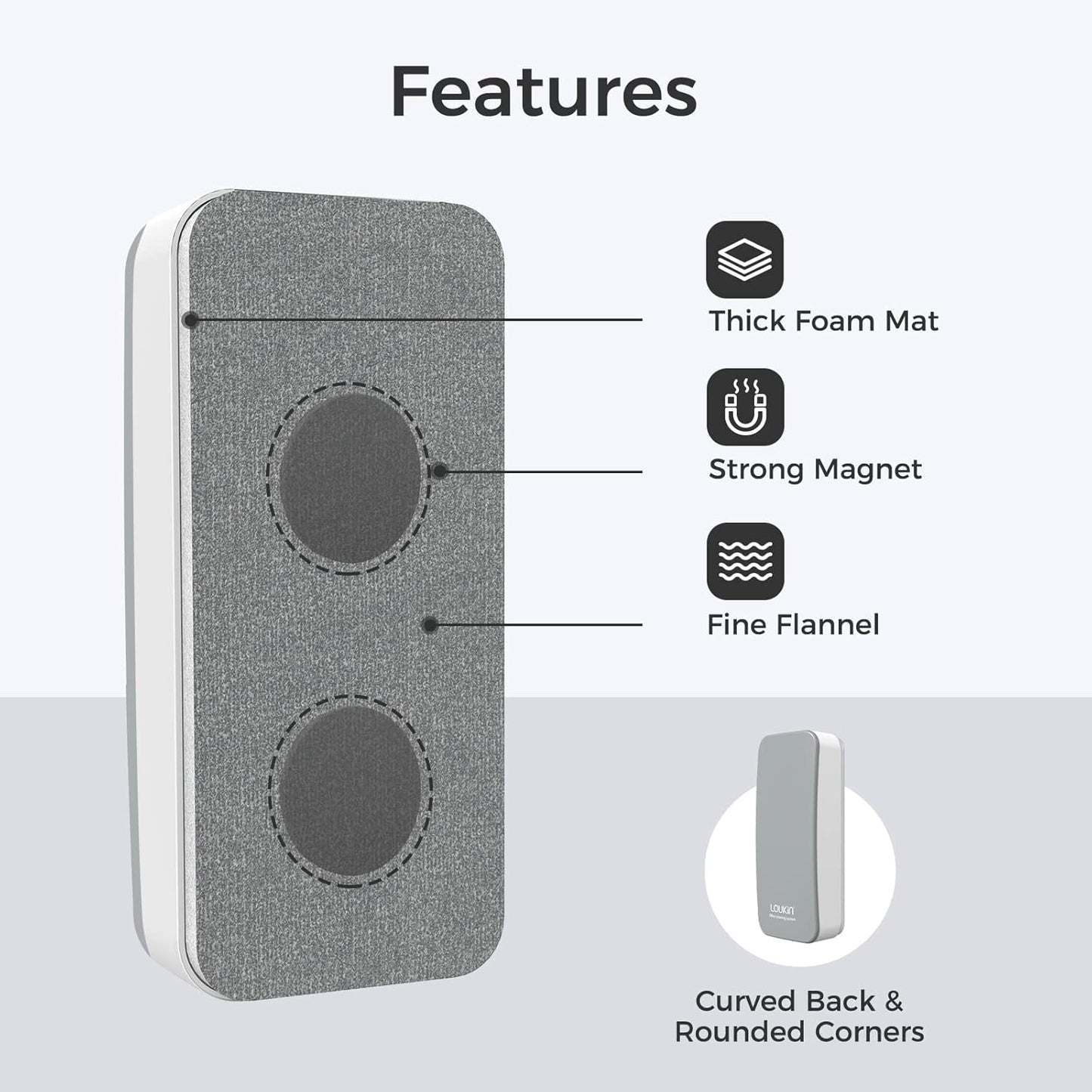 loukin Magnetic Dry Erase Eraser, Whiteboard Eraser, Glass Board Remover, 3.4 fl oz Whiteboard Cleaner Included, for Classroom, Home and Office Use (Grey)