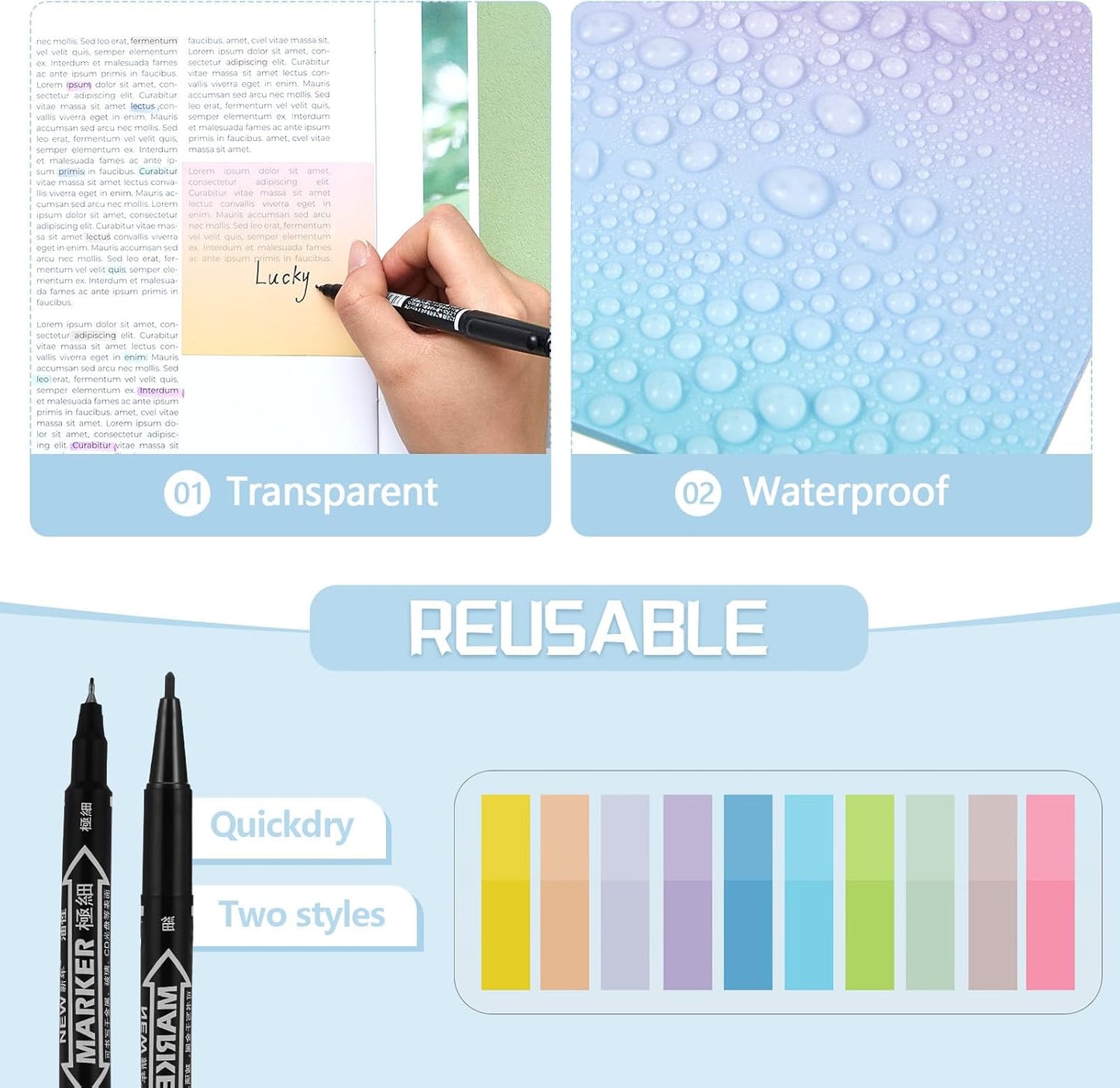 Jutom 38 Pcs Book Annotation Kit Aesthetic Highlighters Gel Pens Set Sticky Notes Tabs Markers Dual Ended Highlighter Quick Dry Ink Pens for Office Annotating Books(Gradient Color,Square)