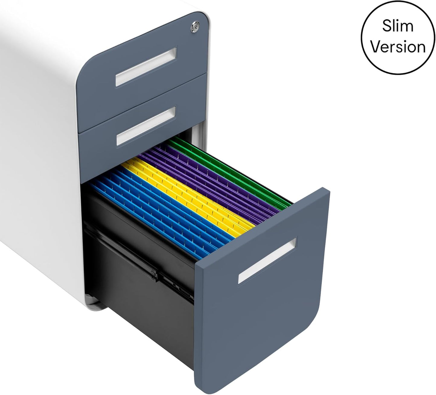 Laura Davidson Furniture Stockpile Slim 3-Drawer Mobile File Cabinet with Lock - Under Desk Metal Filing Cabinet, Legal/Letter File Folders, Wheels & Stationary Feet, Assembled, Coastal Blue Faceplate