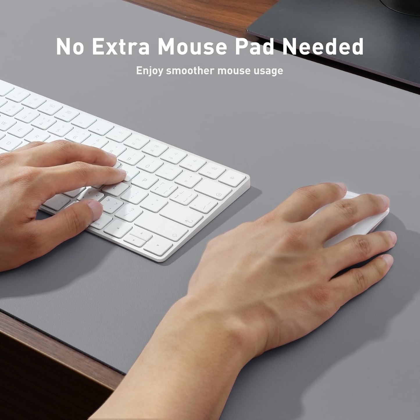Aothia Leather Desk Pad Protector, Mouse Pad, Office Desk Mat, Non-Slip PU Leather Desk Blotter, Laptop Desk Pad, Waterproof Desk Writing Pad for Office and Home (36" x 17", Light Grey)