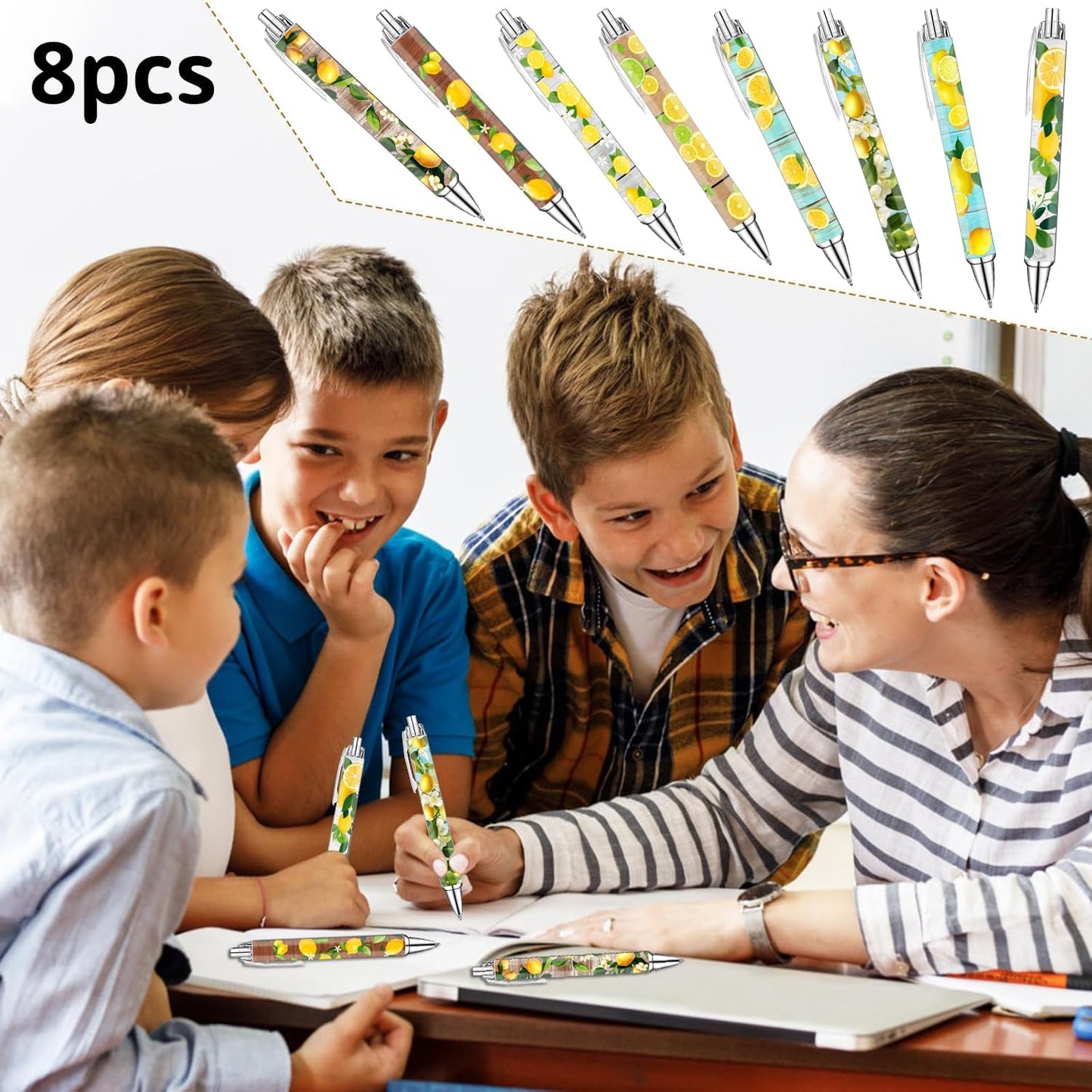 Idealmuzik Lemon Pens Set – Fun Citrus-Themed Pens for Girls, Students, and Stationery Lovers – Smooth Writing Ballpoint Pens for School, Journaling, or Gifts – Bright and Cheery Design, 8 Pack