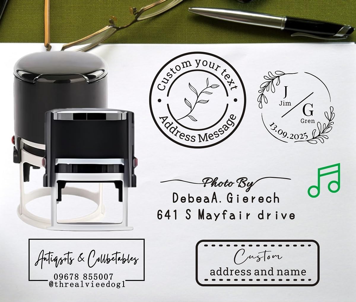 Multi-Size Custom Stamps Self Inking Personalized Logo Name Image Return Address Rubber Stamps for Office Business Personal Use (Round-1.65inch)