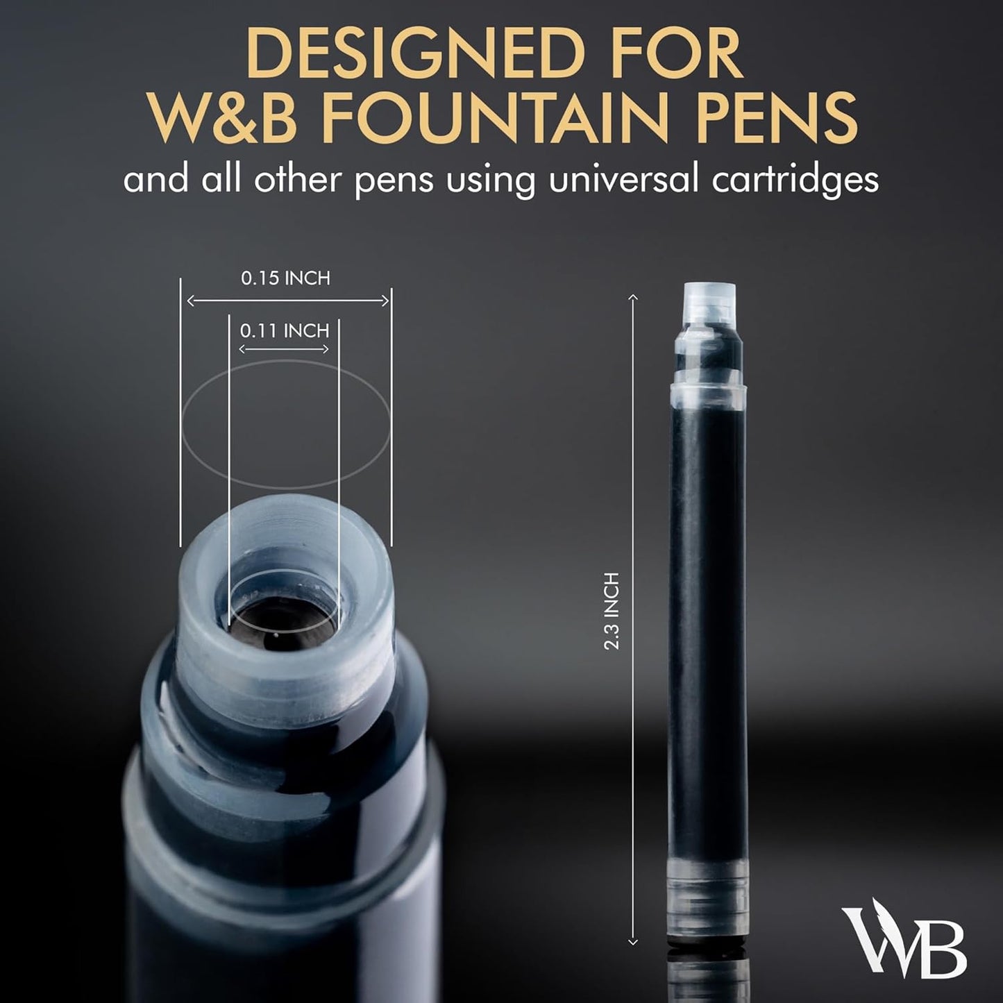 Wordsworth & Black 24 Pack Fountain Pen Ink Refills - SET OF 24 BLACK Ink Cartridges - International Standard Size - Length Appr 1.5" - Base Diameter Appr 0.24" - Disposable and Generic